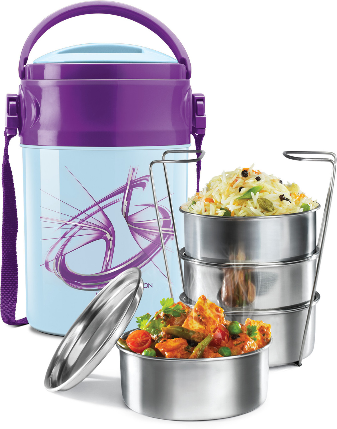 Image of MILTON Odyssey Insulated Tiffin, Blue 4 Containers Stainless Steel, Plastic Office Lunch Box (1720 ml)