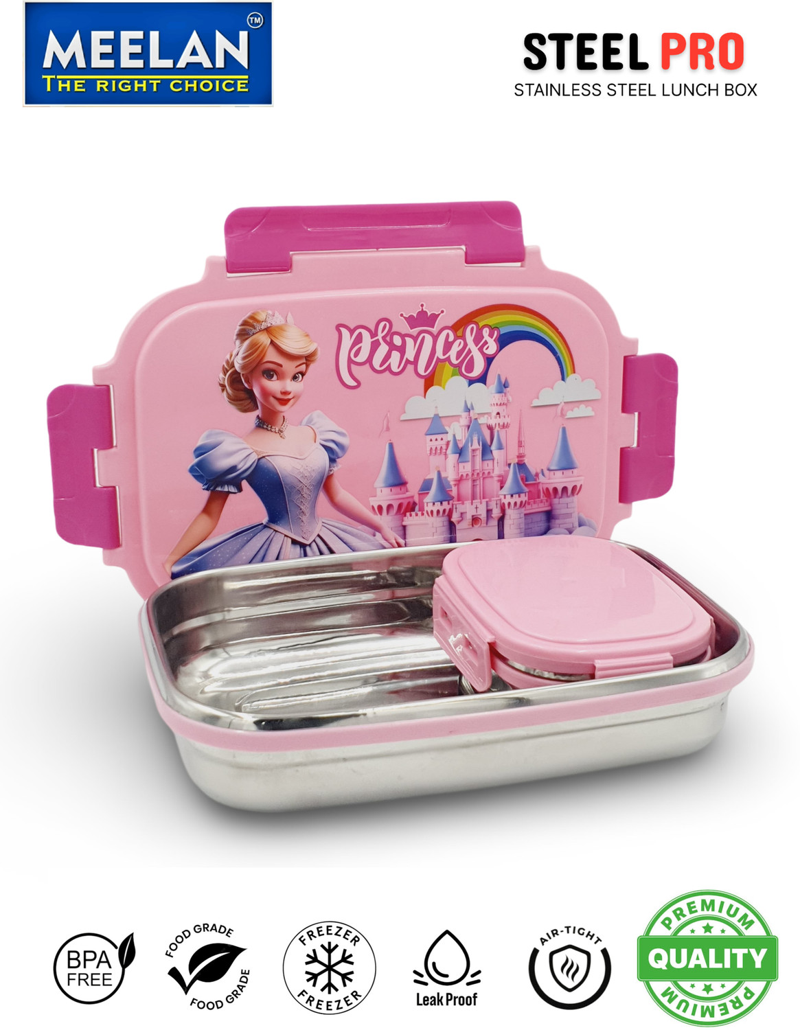 Image of meelan lunch box / tiffin box / tiffin for kids / lunch box steel / tiffin box for girls 2 Containers Stainless Steel, Polypropylene School Lunch Box