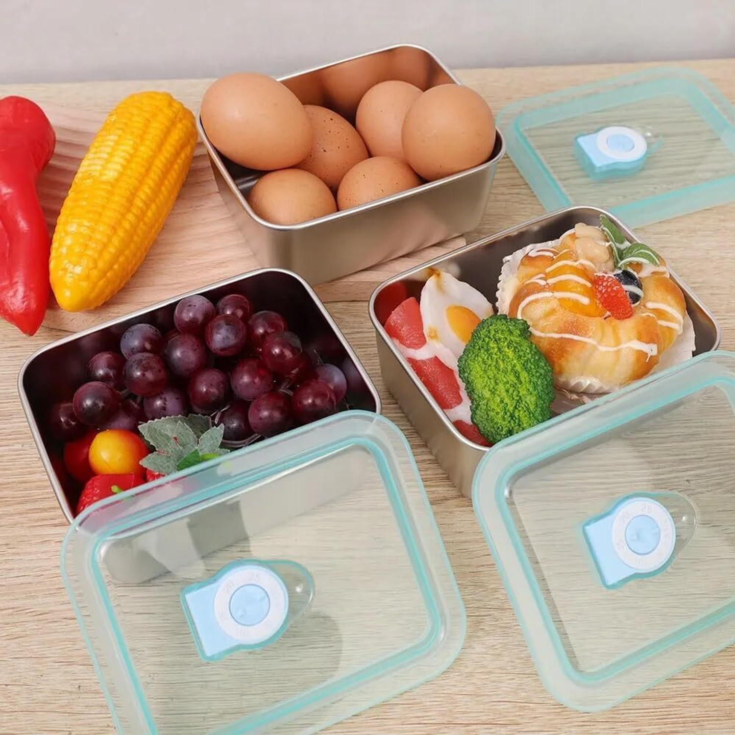 Image of VENLANKA Food Storage Containers Airtight Leakproof BPA-Free Kitchen Storage Set 1 Containers Stainless Steel, Plastic School Lunch Box