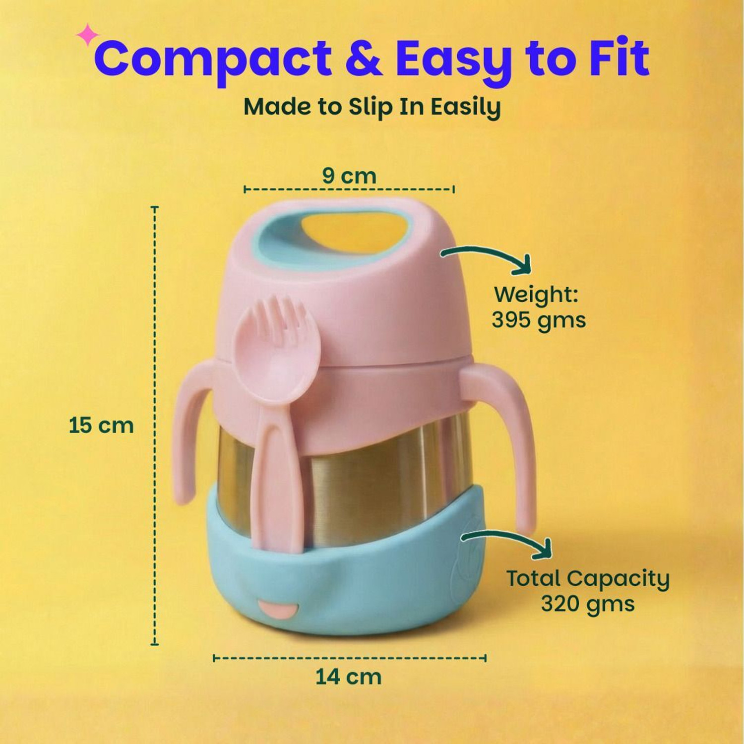 Image of BASIL ThermoTot Kids 320ml Insulated Food Jar Steel Hot&Cold Lunch Box & spork - Guava 1 Containers Stainless Steel Office Lunch Box