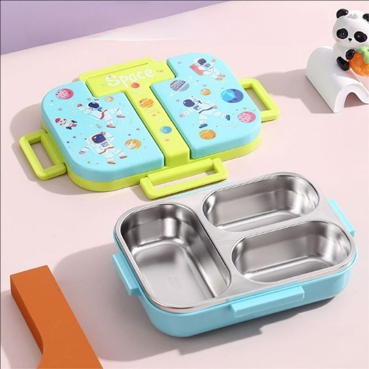 Image of Better Buy Space Universe Double layer 100% leakproof 3 Containers Stainless Steel School Lunch Box