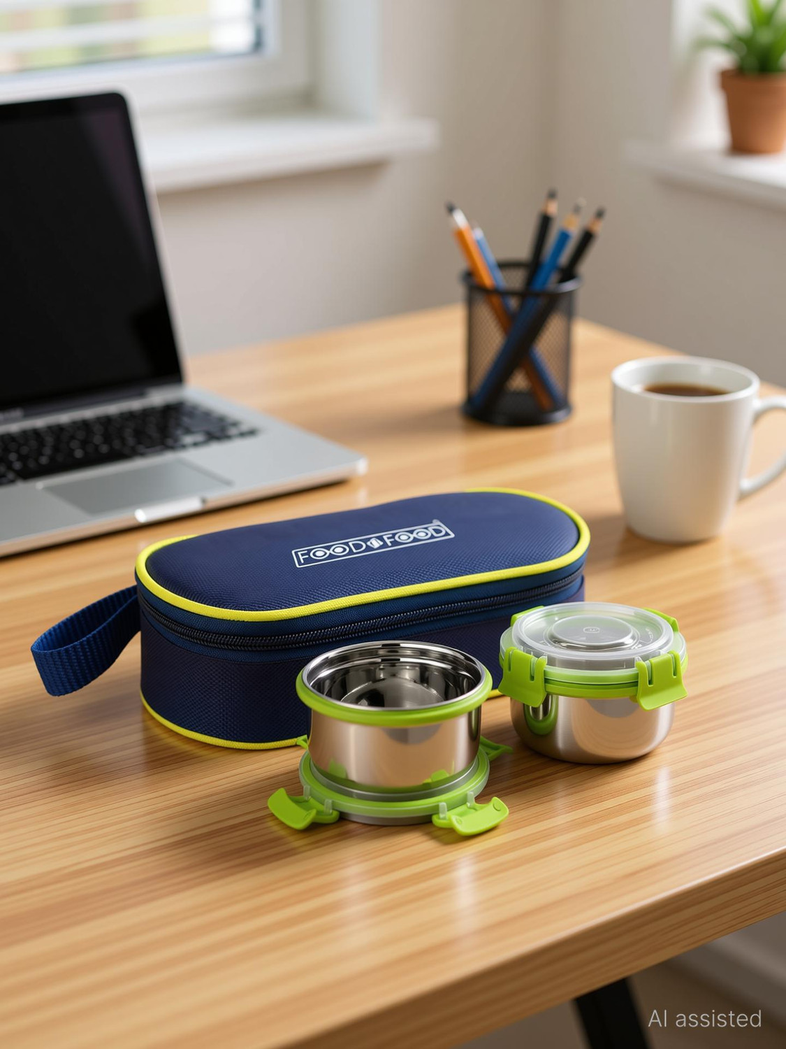 Image of FOODNFOOD Stylock Buddy 2 Stainless Steel Containers (350 Ml Each) 1 Softline Bag 2 Containers Plastic, Stainless Steel Office Lunch Box