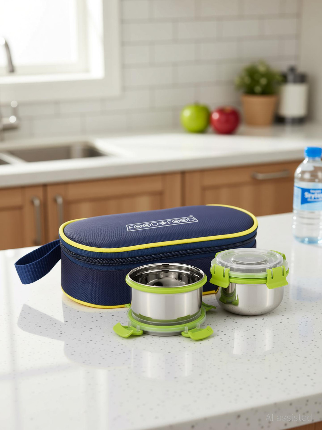 Image of FOODNFOOD Stylock Buddy 2 Stainless Steel Containers (350 Ml Each) 1 Softline Bag 2 Containers Plastic, Stainless Steel Office Lunch Box