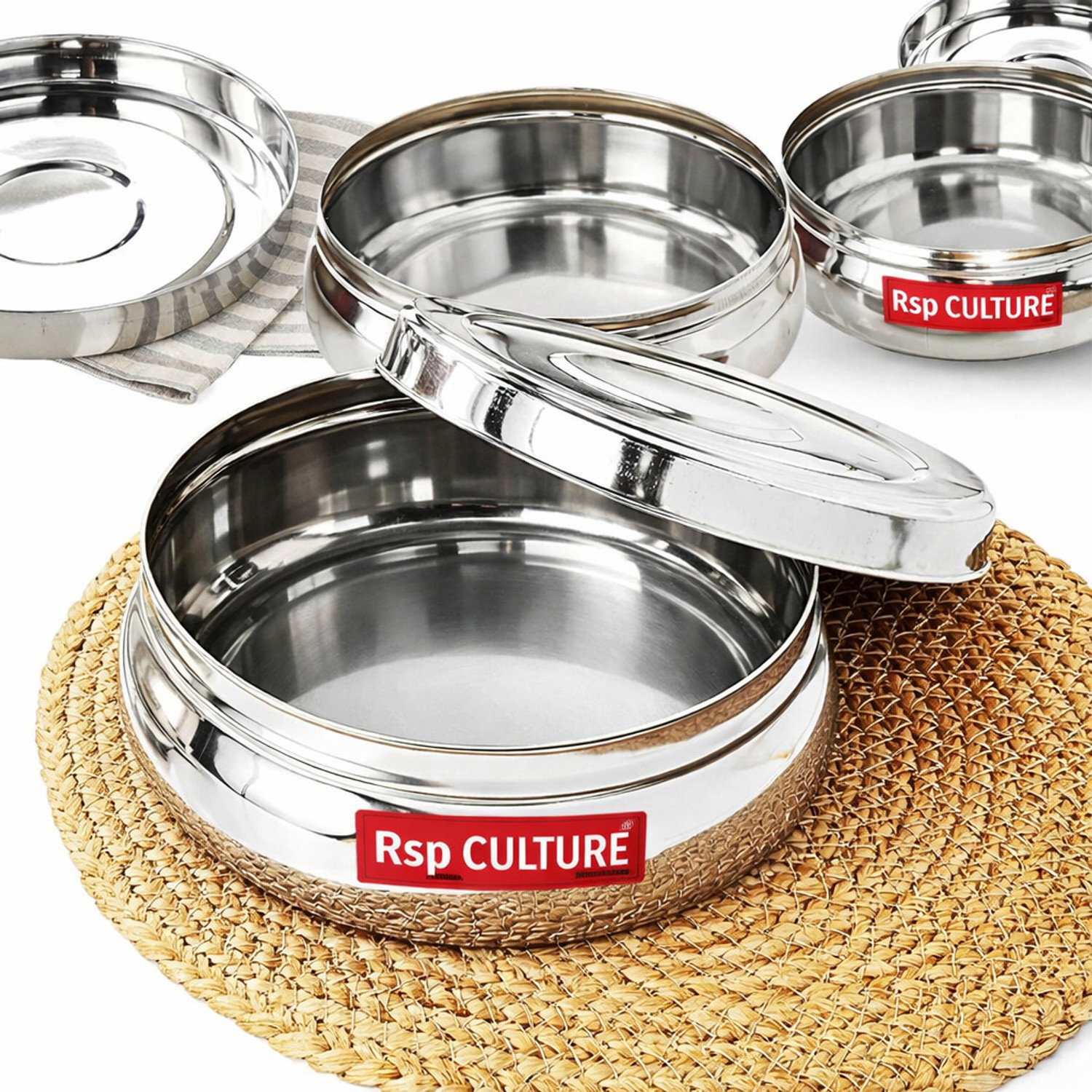 Image of RSP Culture Stainless steel utlity Container 200 ml, 400ml, 650ml,950ml set of 4 Containers Stainless Steel School Lunch Box (1300 ml)