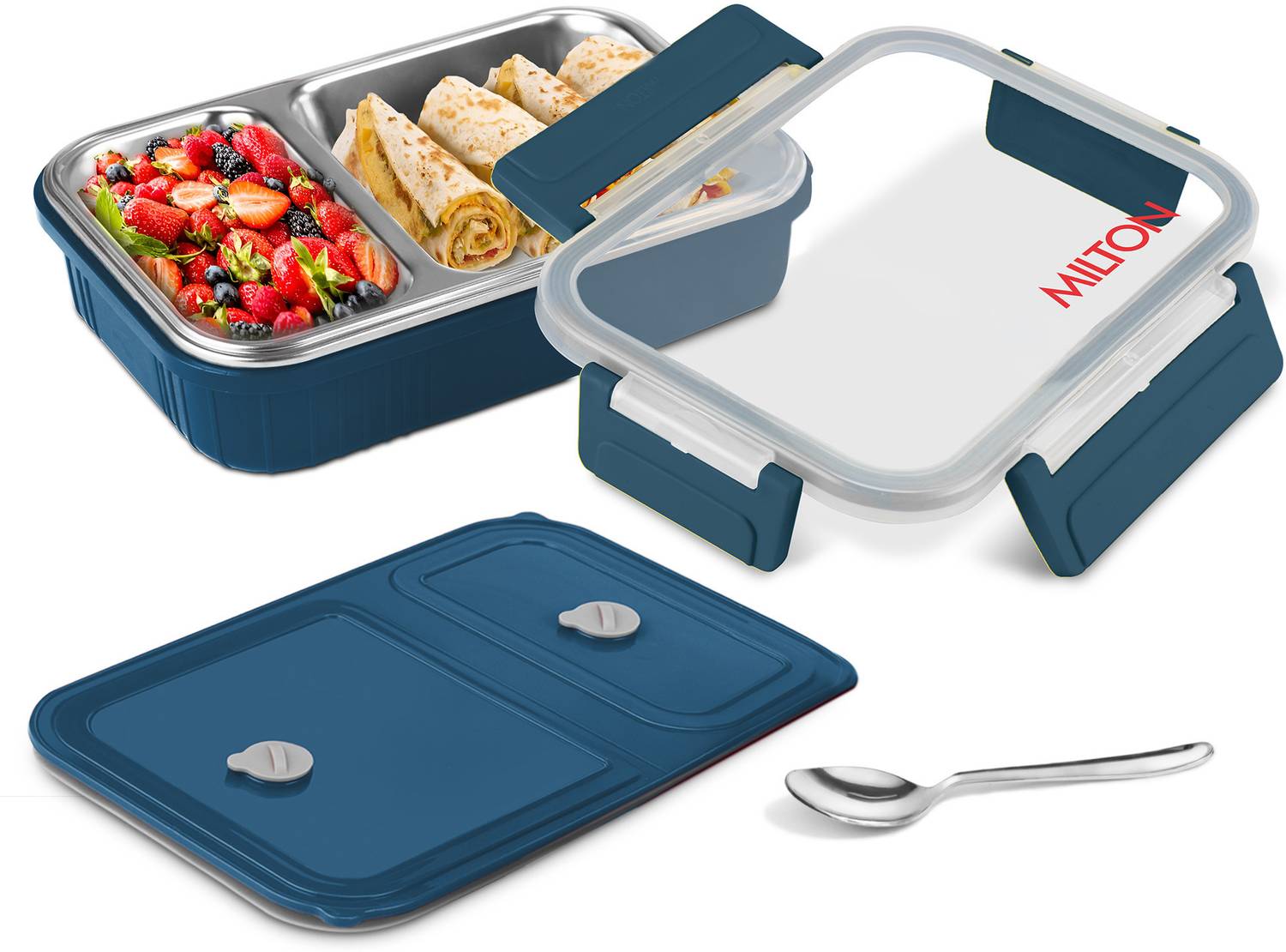 MILTON Meal Safe 2 Inner Stainless Steel Lunch Box, 465ml, Navy Blue