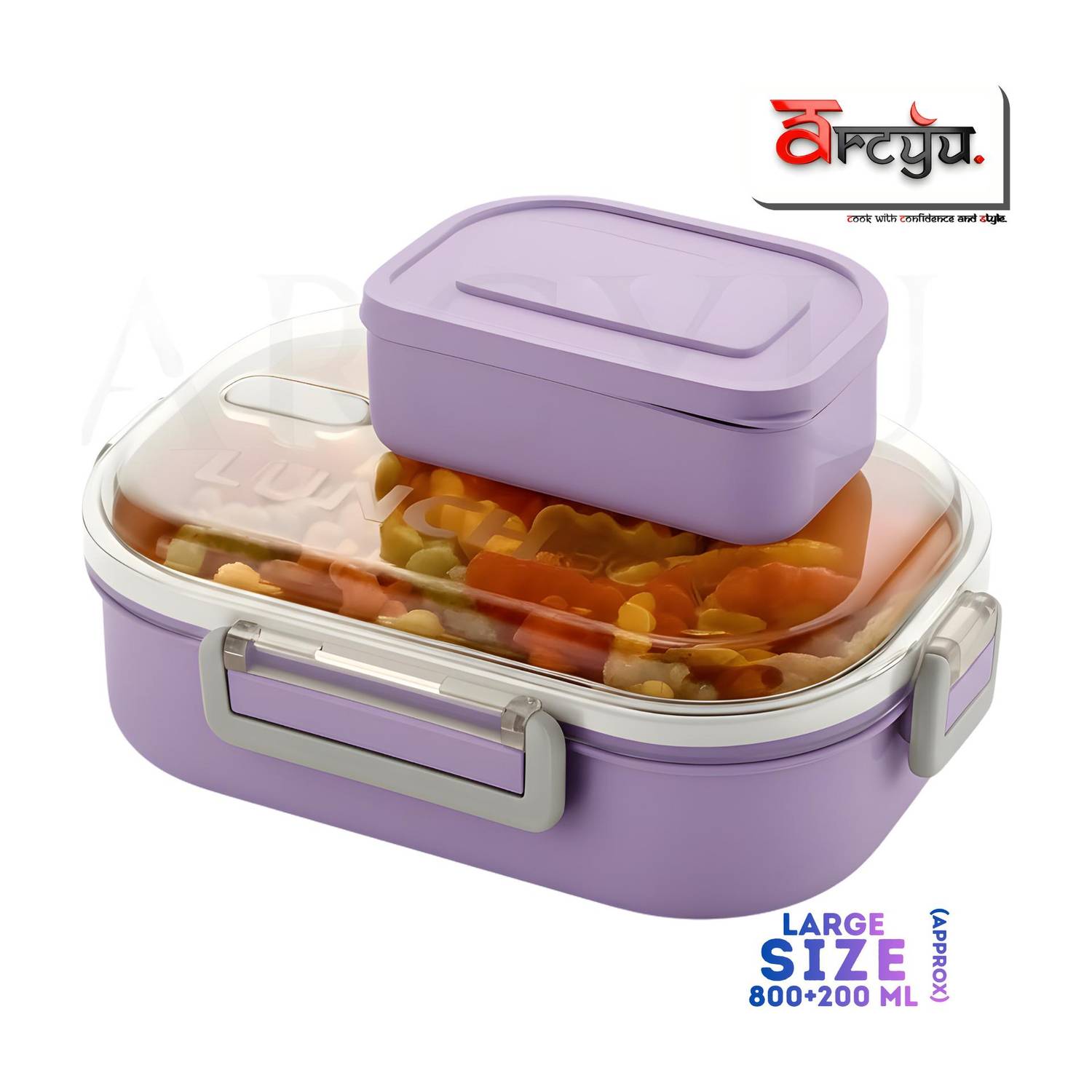 ARCYU Lunch Box with Spoon and Office School Collage 2 Containers Plastic School Lunch Box