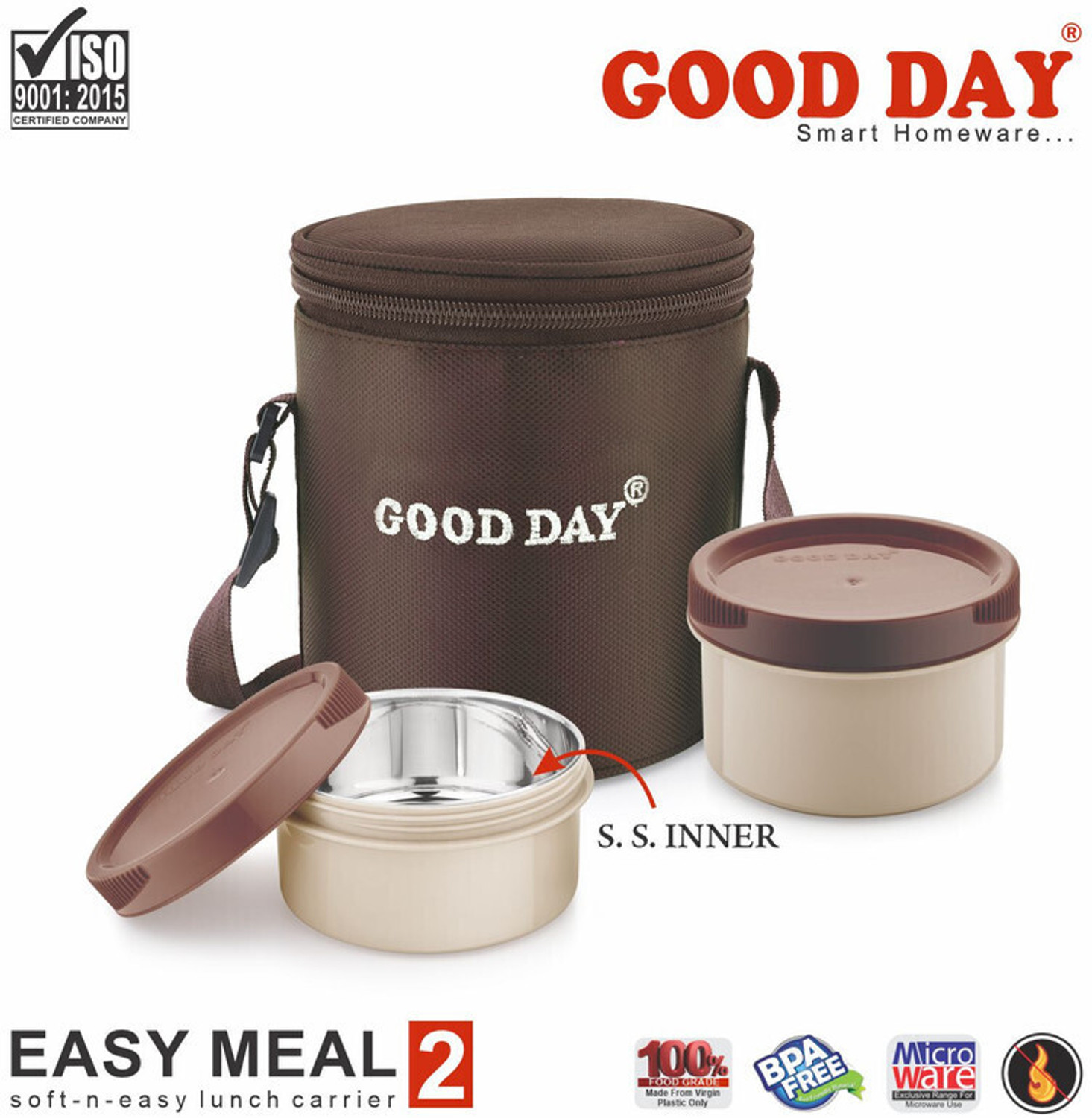 Image of Good Day Easymeal 2pcs brown 2 Containers Plastic Office Lunch Box