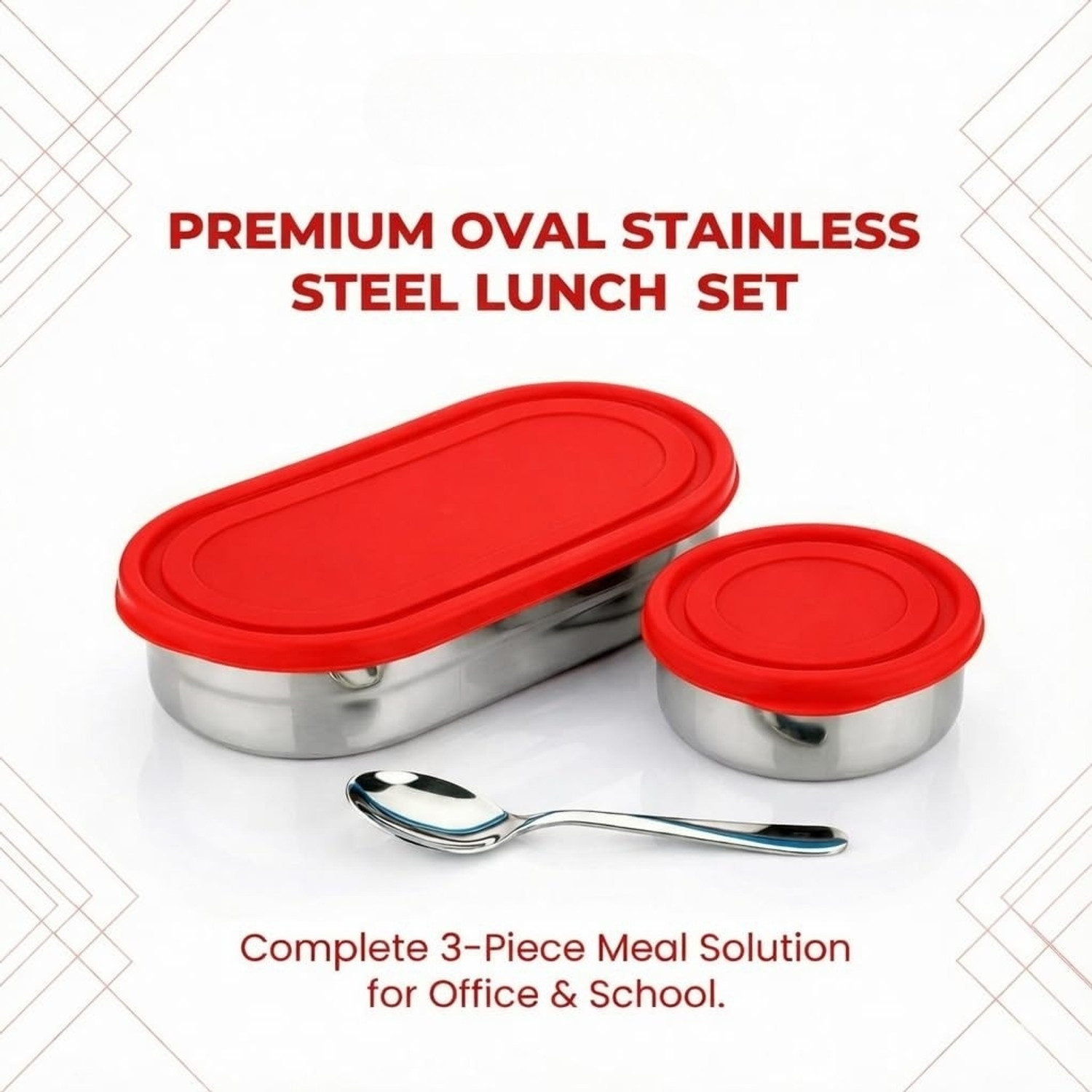 Image of SHREYAINDUSTRY Premium Stainless Steel Oval Lunch Box, Leak-Proof & BPA-Free Tiffin (Green) 2 Containers Stainless Steel School Lunch Box