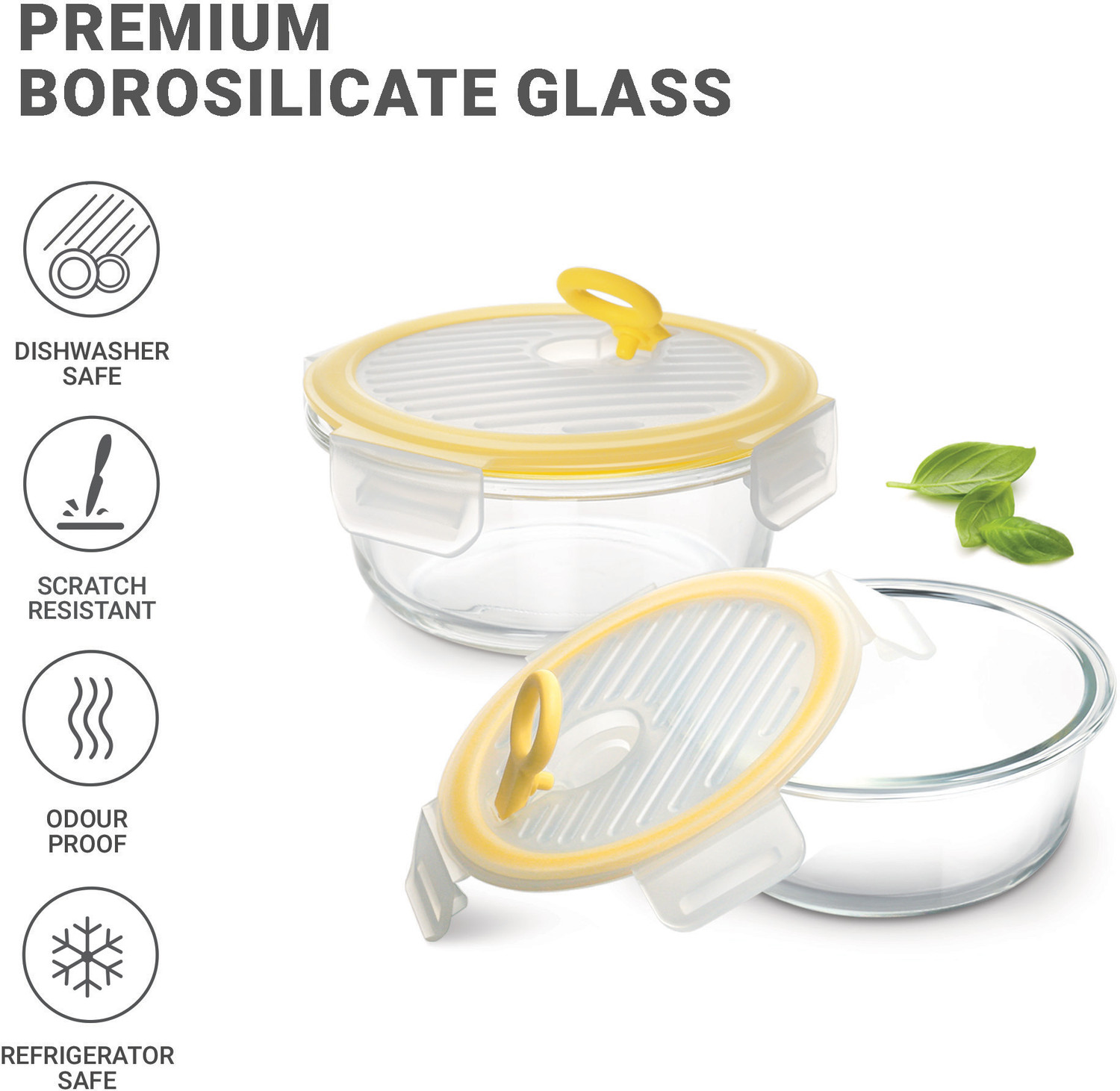Image of TREO All Fresh Borosilicate Glass Round Tiffin Set of 5, Carry Jacket & Glass Bottle 5 Containers Glass Office Lunch Box