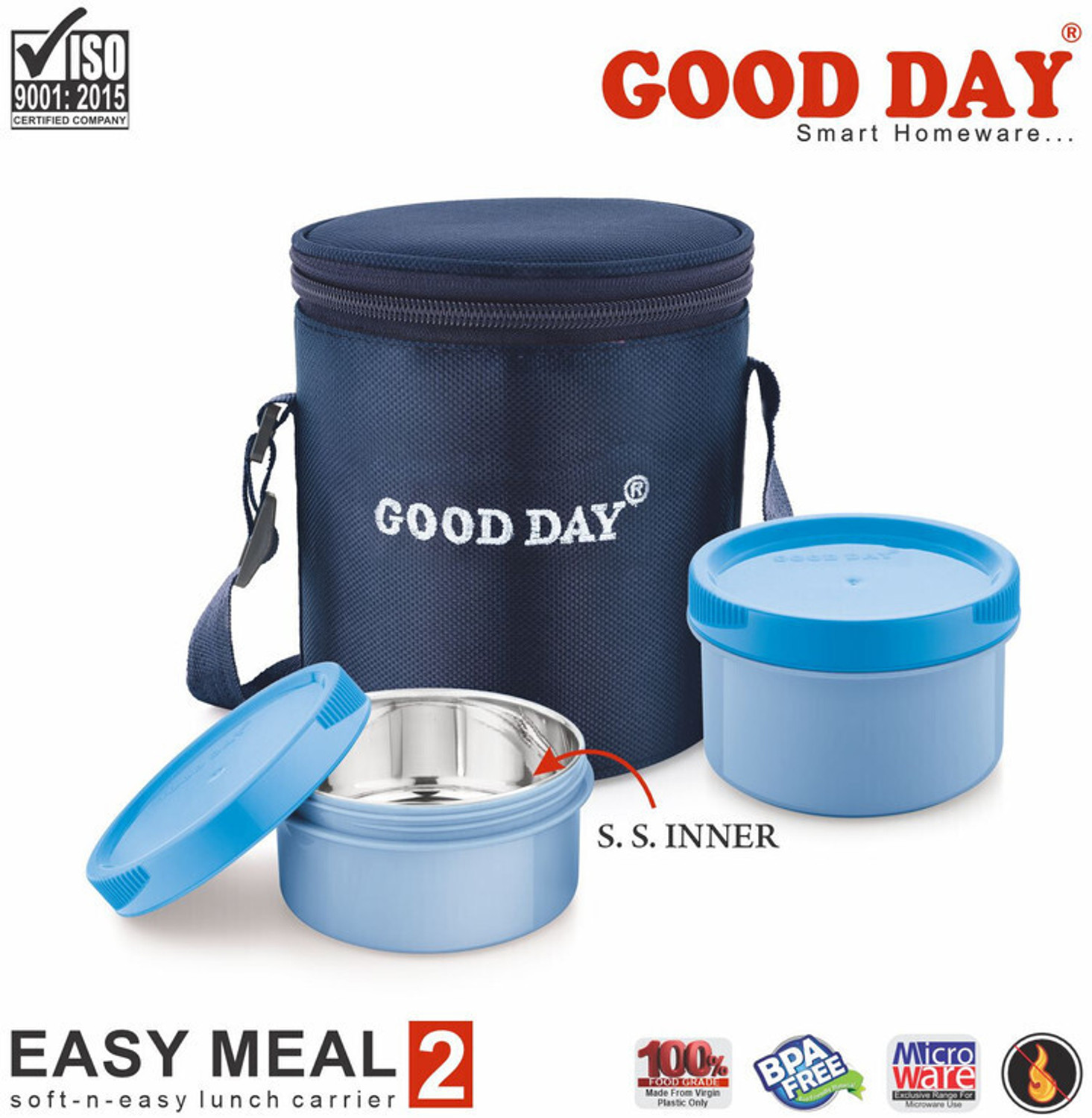 Image of Good Day Easymeal 2pcs blue 2 Containers Plastic Office Lunch Box
