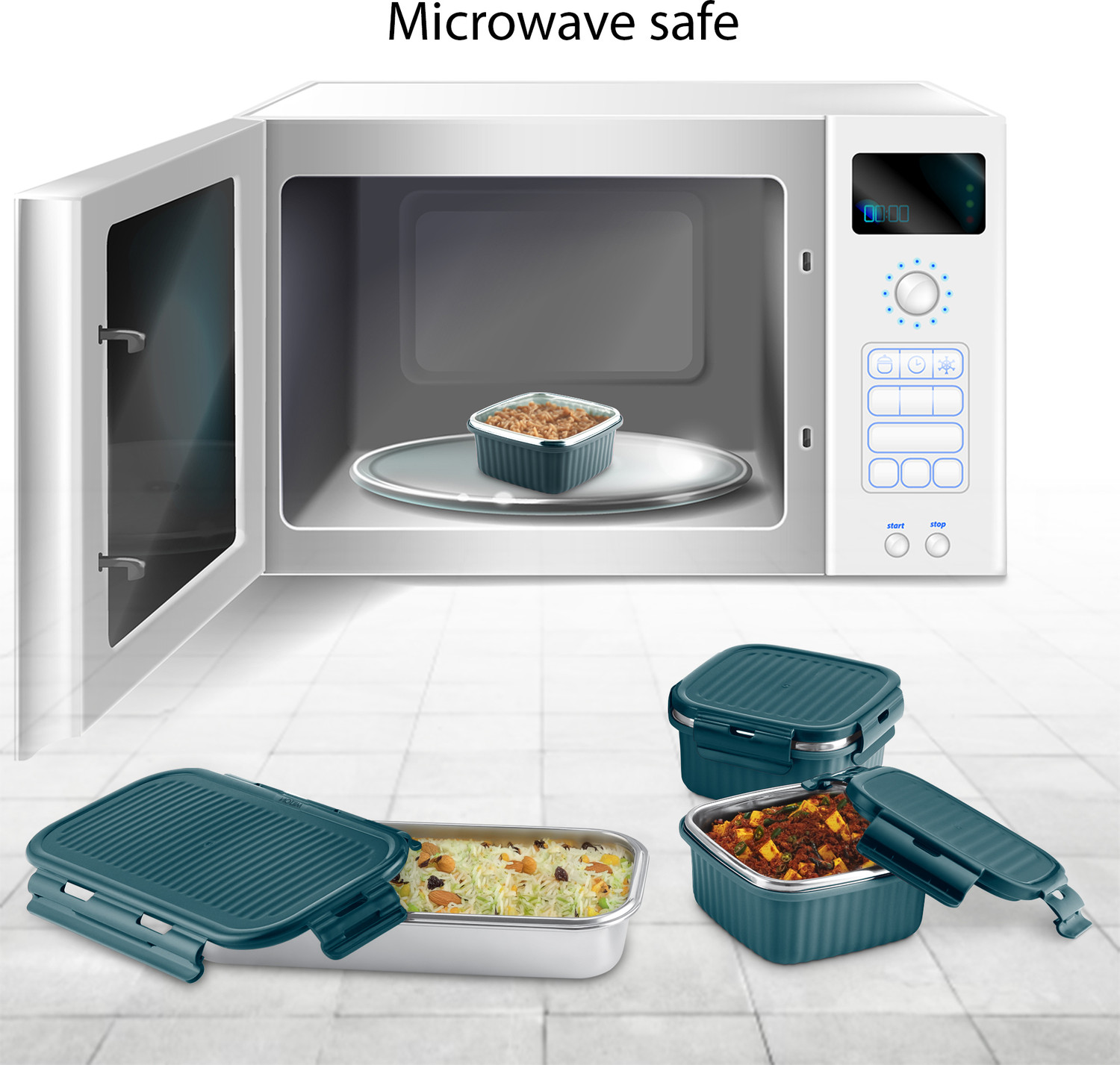 Image of MILTON Lush Lunch Box Stainless Steel Containers Jacket for Office, School, Teal Blue 3 Containers Stainless Steel College Lunch Box