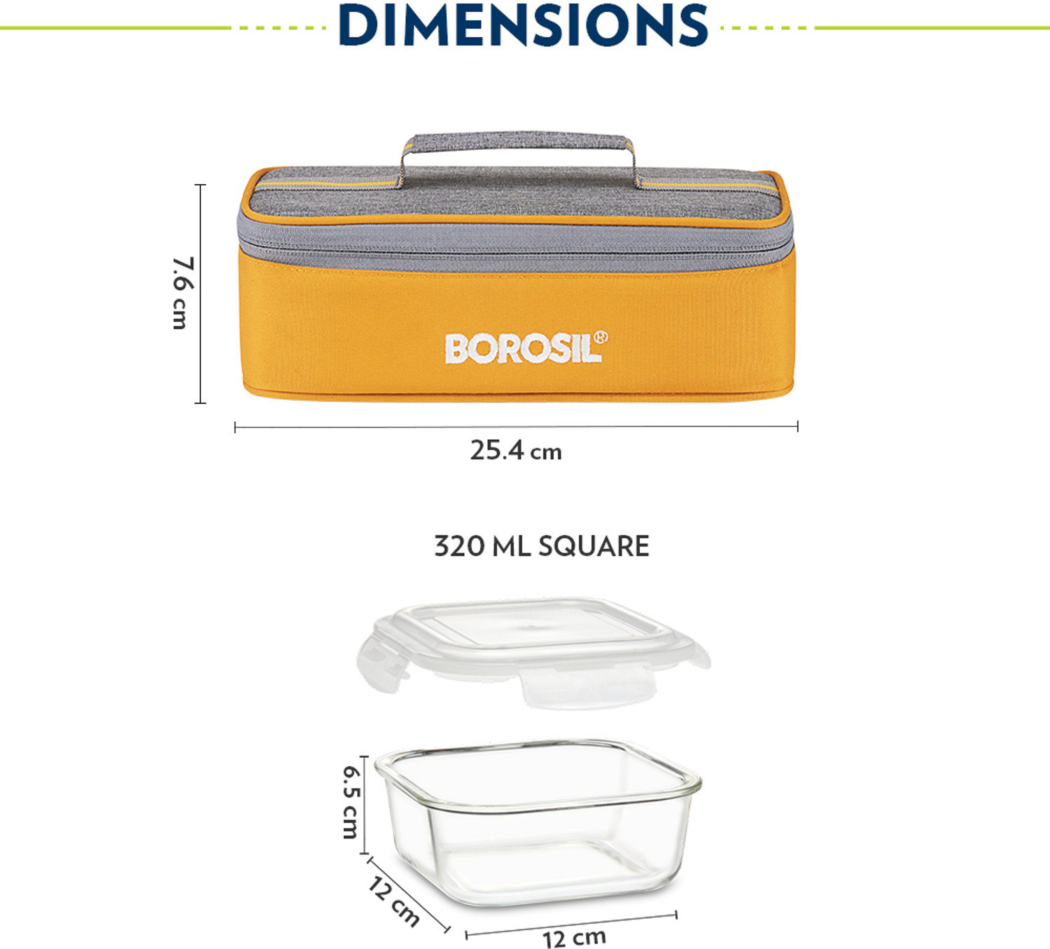 Image of BOROSIL Zest Glass Lunchbox, 2pc Square Set (320ml Each), Horizontal Tiffin 2 Containers Glass Office Lunch Box