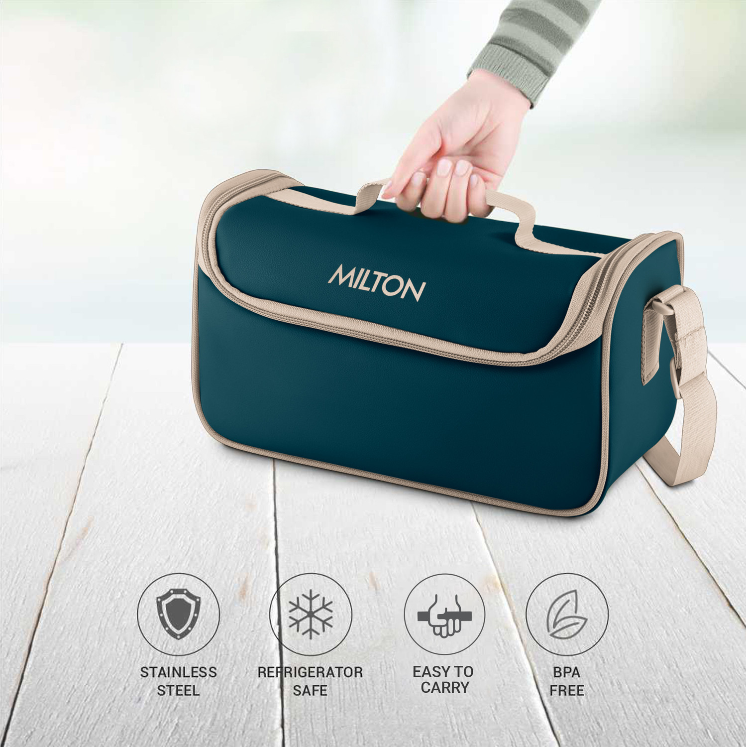 Image of MILTON Lush Lunch Box Stainless Steel Containers Jacket for Office, School, Teal Blue 3 Containers Stainless Steel College Lunch Box