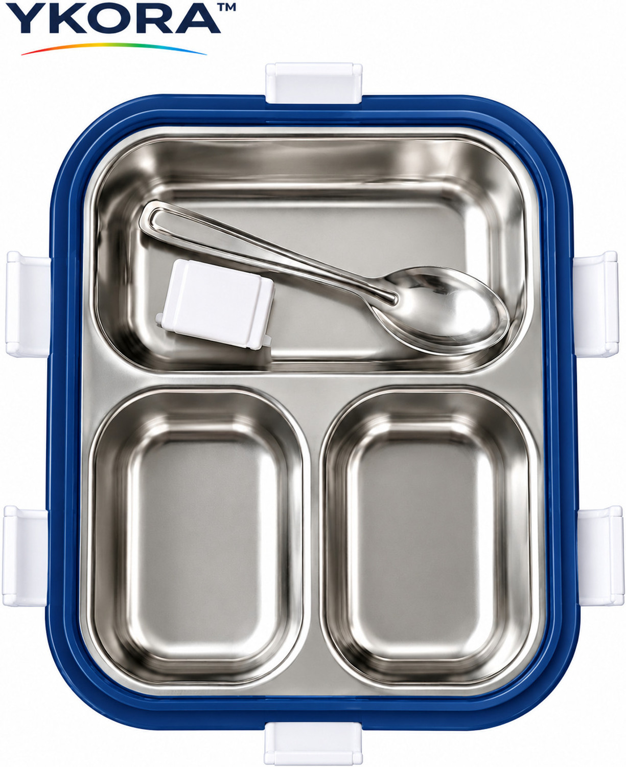 Image of YKORA 3-COMPARTMENT STAINLESS STEEL LUNCH BOX 700+400ML 3 Containers Plastic, Stainless Steel School Lunch Box (1100 ml)