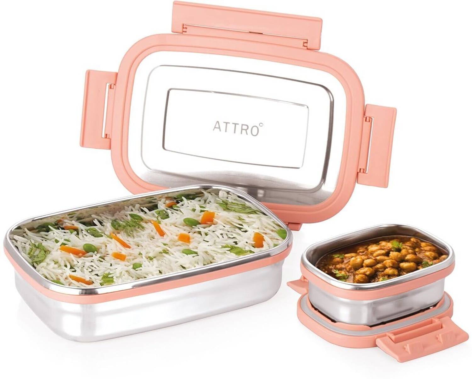 ATTRO Click Eat Junior Sleek & Compact Airtight 2 Containers Stainless Steel College Lunch Box
