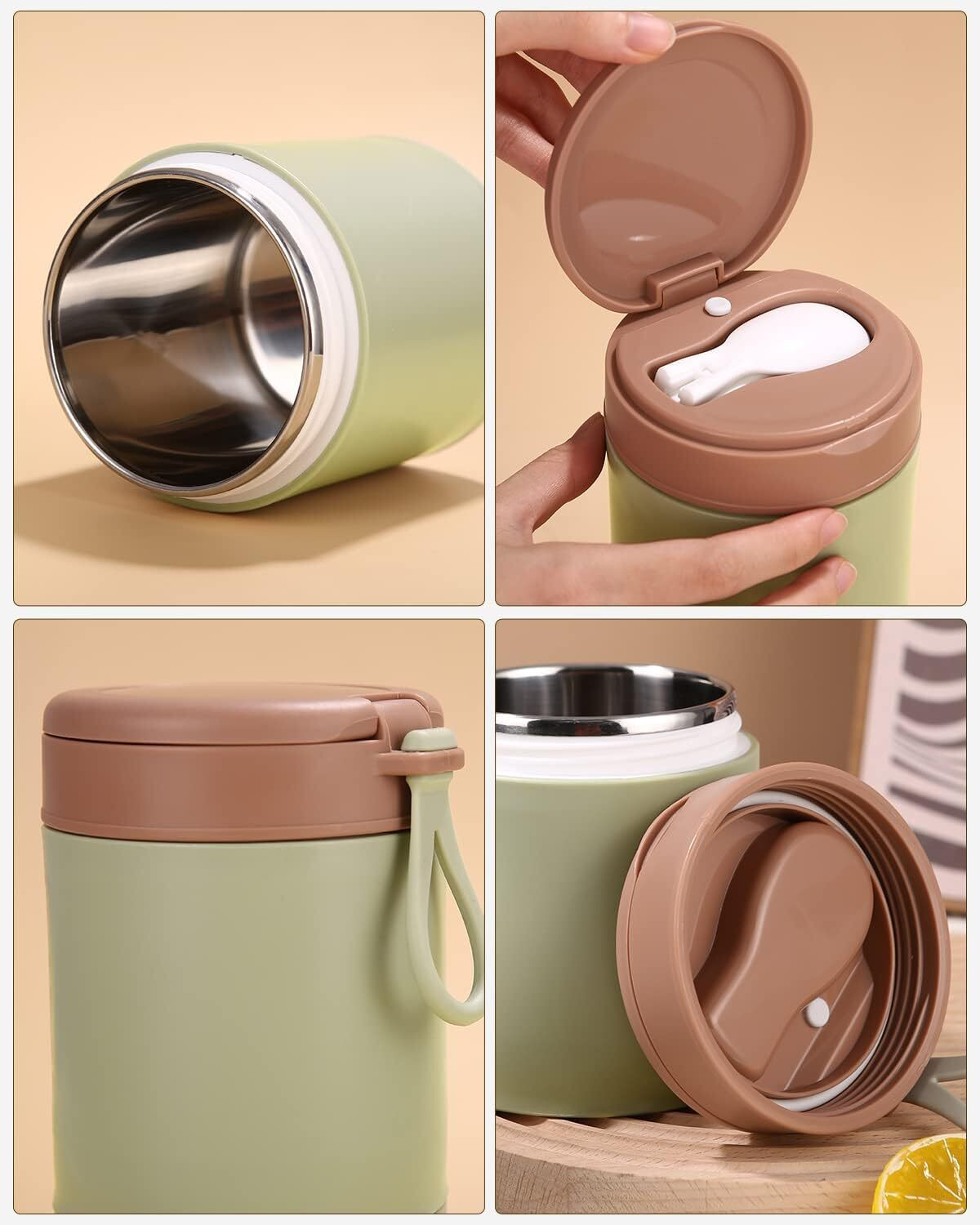Image of Bhaguji Insulated Food Container for Kids Adult Food Jar with Folding Spoon Leak Proof 2 Containers Stainless Steel Office Lunch Box