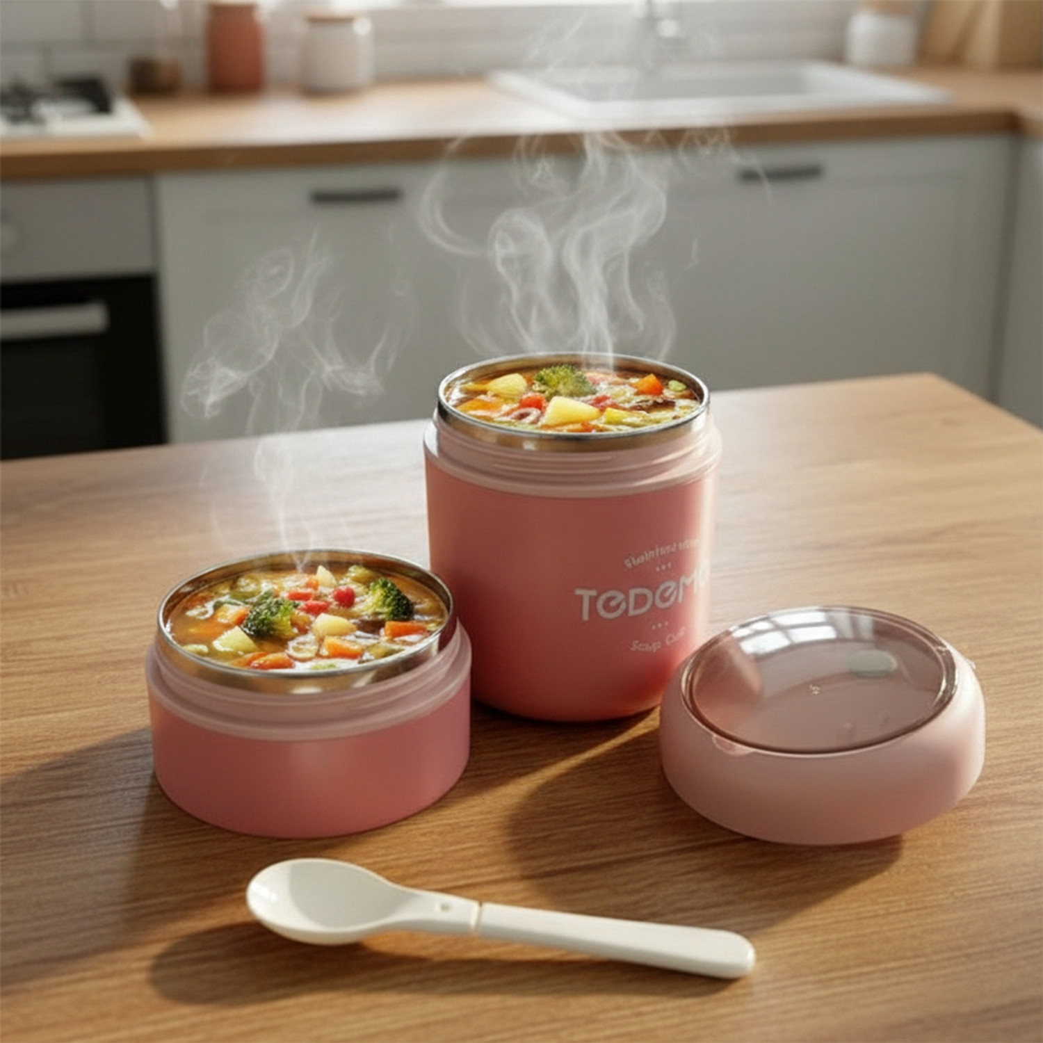 Image of BLLUEX Insulated Leakproof Soup Cup & Thermal Lunch Box with Spoon - for Kids & Adults 2 Containers Stainless Steel, Plastic School Lunch Box