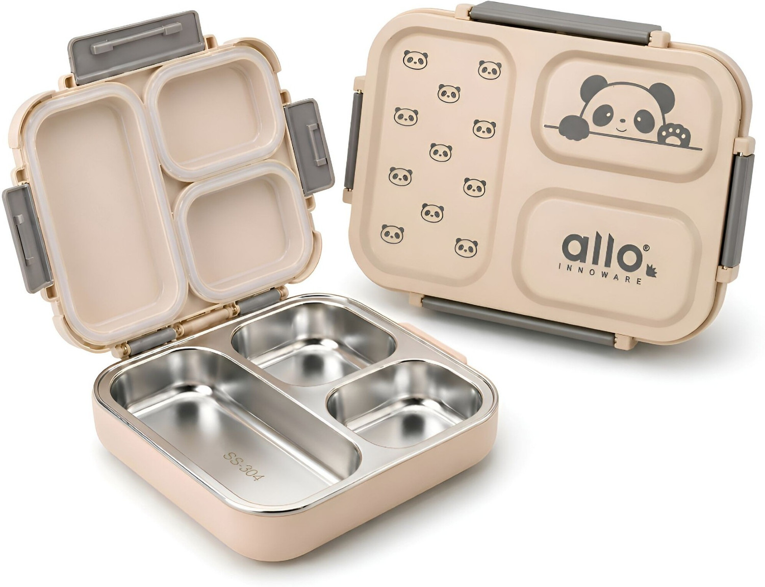 Image of Allo Bento Stainless Steel Lunch Box for Kids BIS Approved, 3 Compartment Leakproof 1 Containers Stainless Steel School Lunch Box