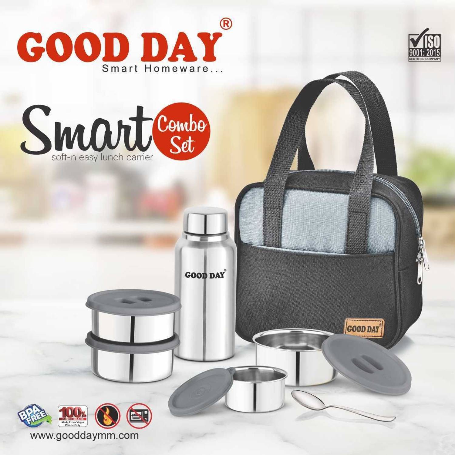 Good Day Smart Combo Set with 1 Steel Bottle, 4 Containers, and Bag - Image 5