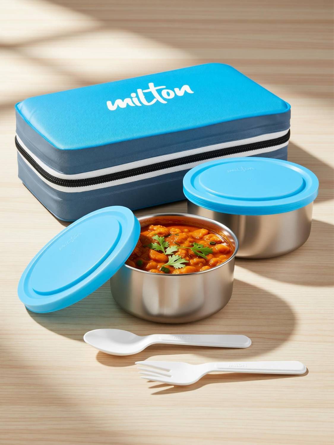 MILTON Mini Lunch Insulated Tiffin, 2 Containers, 280 ml, Cyan - Image 3