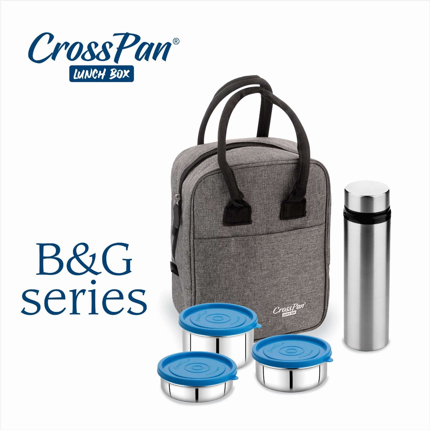 Image of CrossPan B&G Lunch Bag with 3 Containers(200ml+350ml+500ml) with 750 ml SS Water Bottle 3 Containers Stainless Steel Office Lunch Box