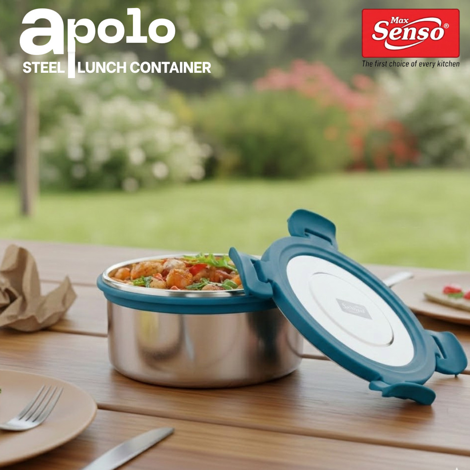 Image of Max Senso Apolo Stainless Steel Lunch Box Pack of 2 with Airtight & Leak Proof Containers 4 Containers Stainless Steel, Plastic Office Lunch Box