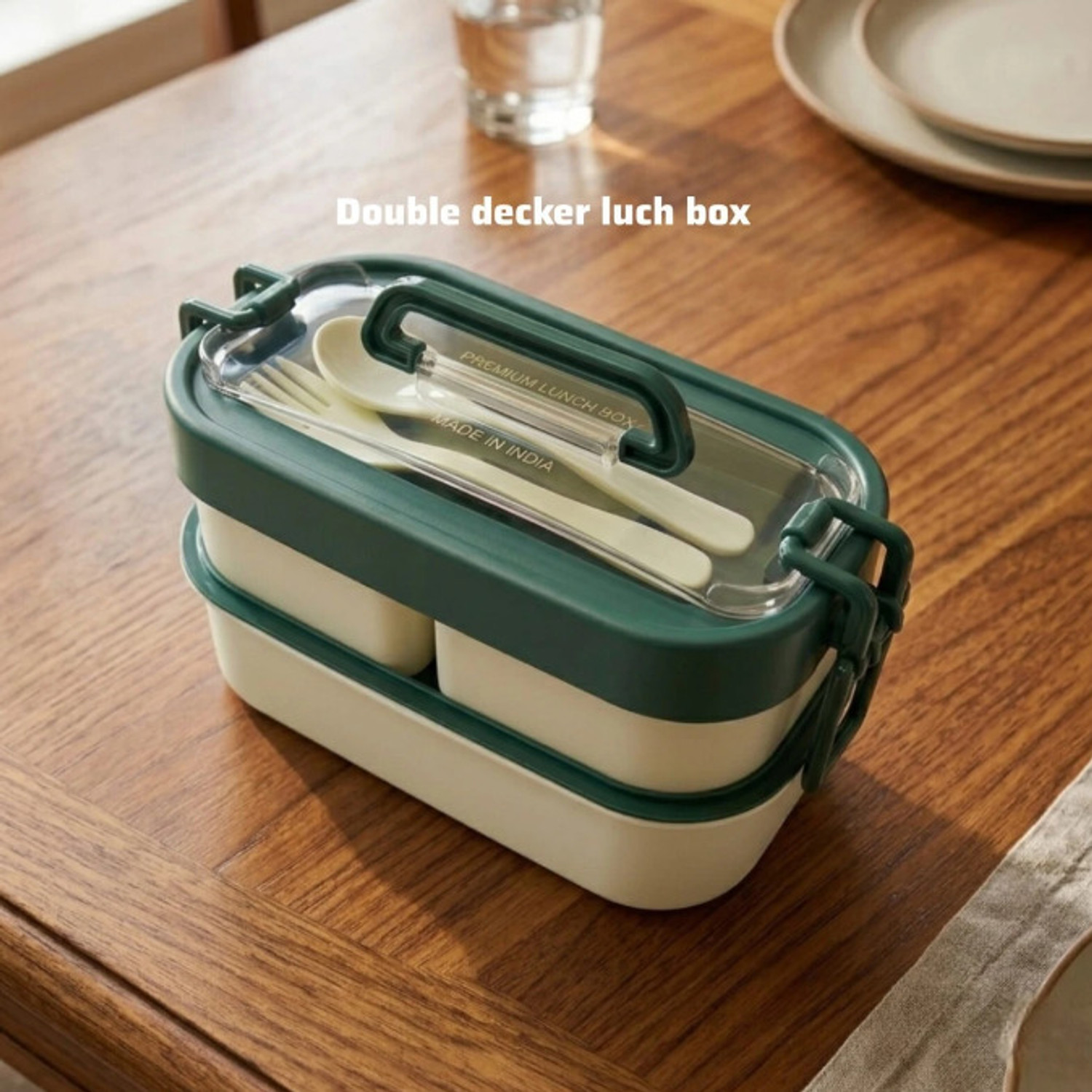 Image of Krishna Enterprise Premium 2-Layer Leakproof Lunch Box with Spoon & Fork BPA-Free for Office School 3 Containers Plastic College Lunch Box (1000 ml, Microwave Safe)