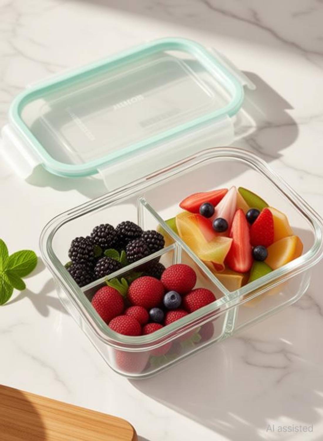 AKMOR Lunch Box Microwave Oven Safe 3-Compartment Glass Storage 1 Containers Glass Office Lunch Box