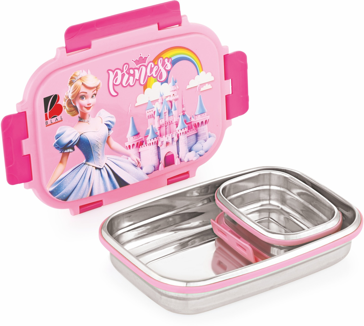 Image of BLAL PrincePink-001 2 Containers Stainless Steel College Lunch Box