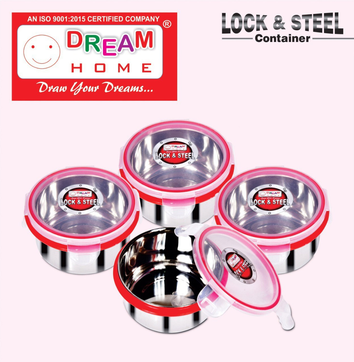 Image of Dream Home Lock N Steel 350 4 Containers Stainless Steel Office Lunch Box