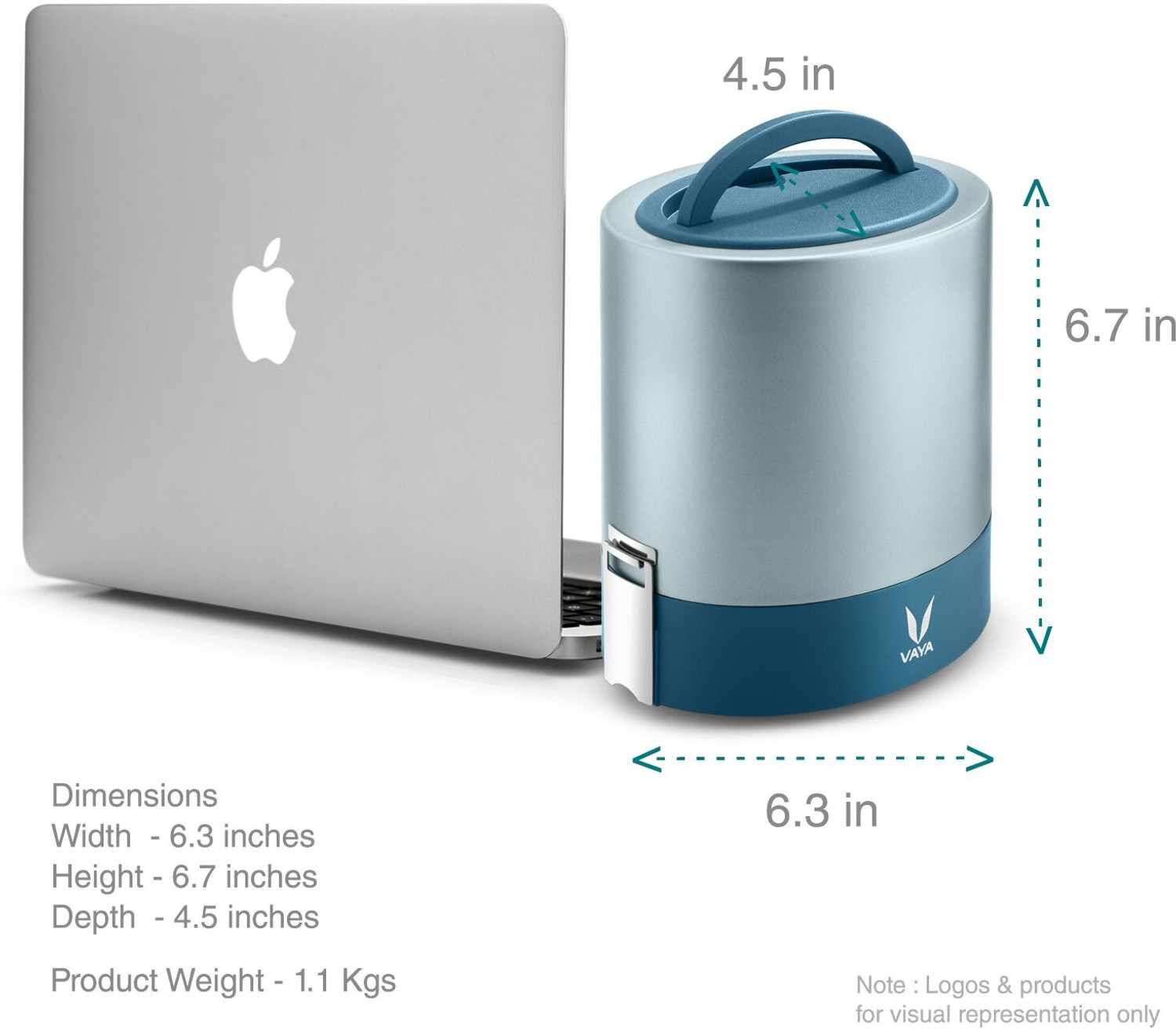 Image of Vaya Blue 1000 ml Stainless Steel Tiffin Box (Two 300 ml + One 400 ml Containers) 3 Containers Stainless Steel Office Lunch Box