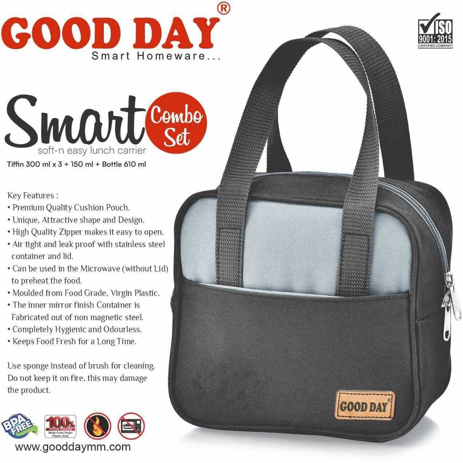 Good Day Smart Combo Set with 1 Steel Bottle, 4 Containers, and Bag - Image 4