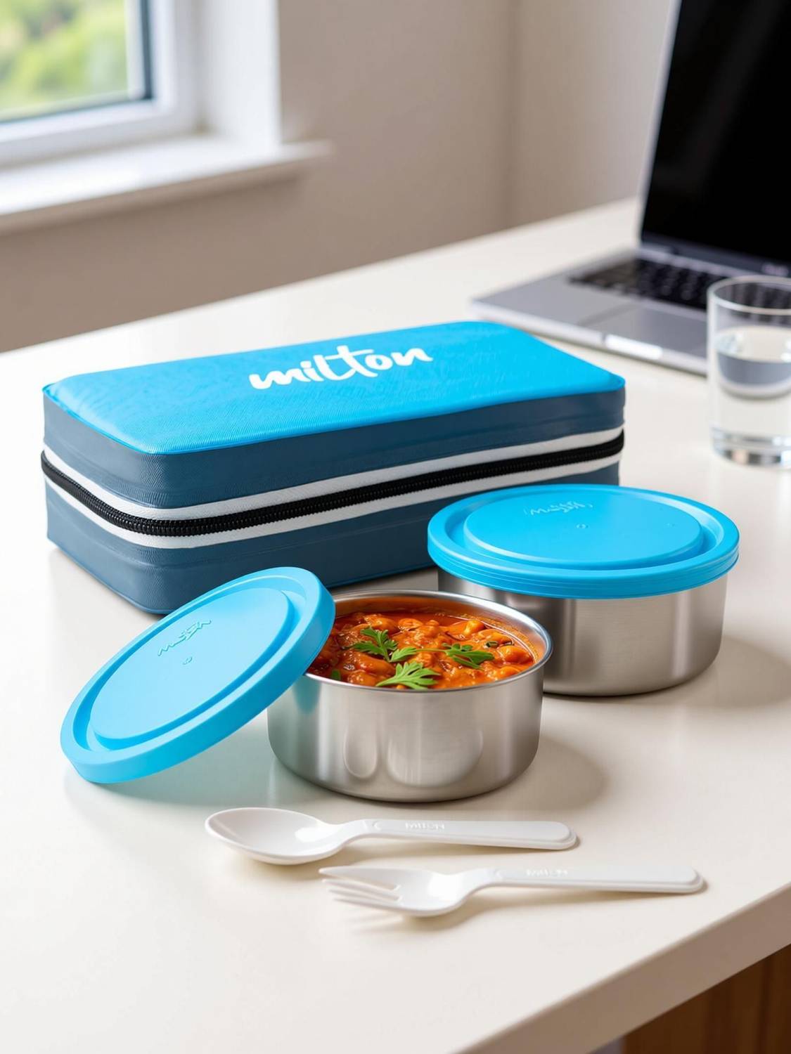 MILTON Mini Lunch Insulated Tiffin, 2 Containers, 280 ml, Cyan - Image 2