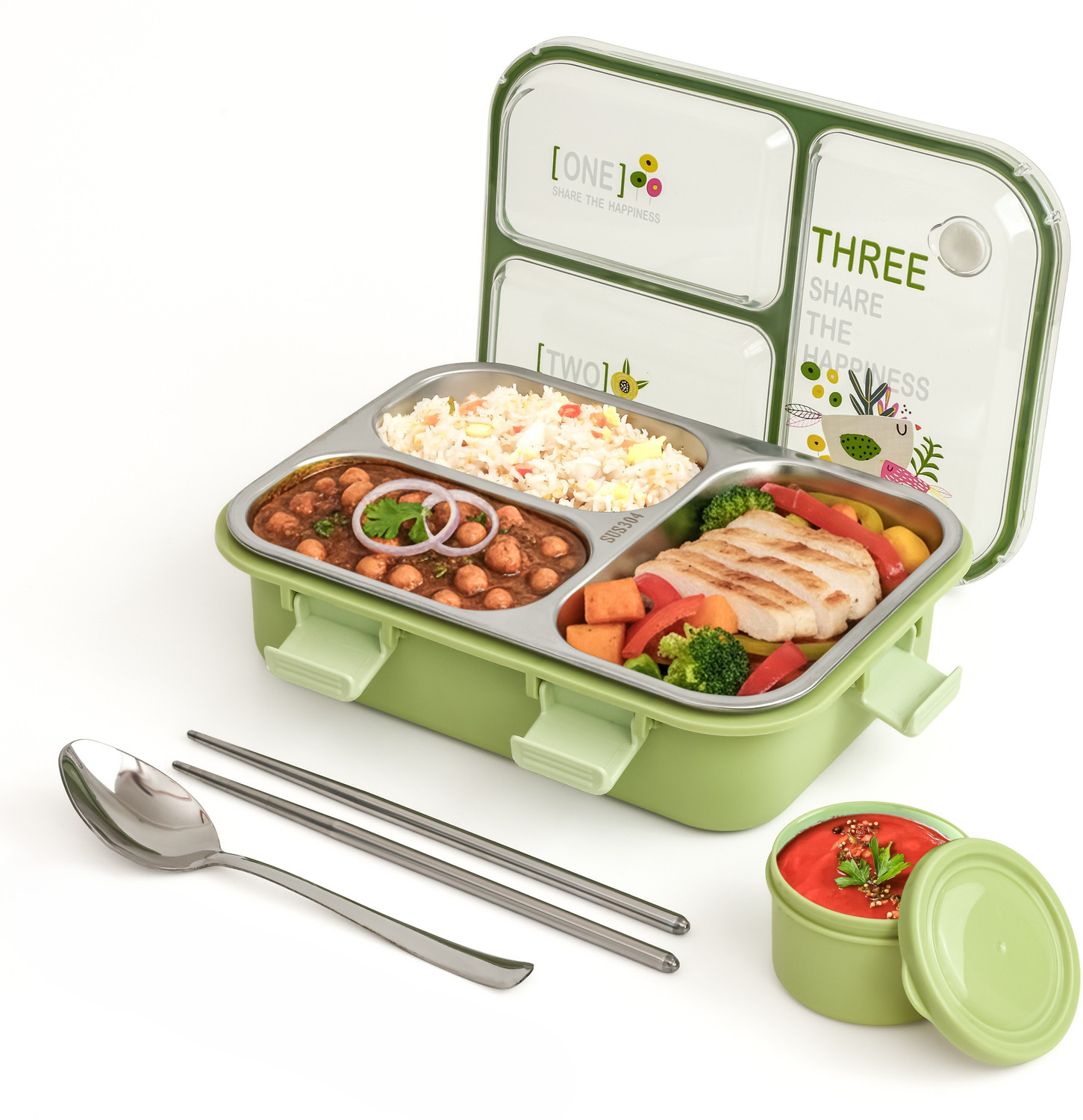 Image of Boxito HAPPINESS 3 Containers Stainless Steel School Lunch Box
