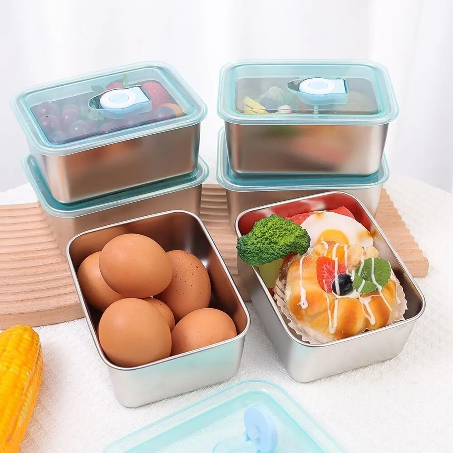 Image of VENLANKA Food Storage Containers Airtight Leakproof BPA-Free Kitchen Storage Set 1 Containers Stainless Steel, Plastic School Lunch Box