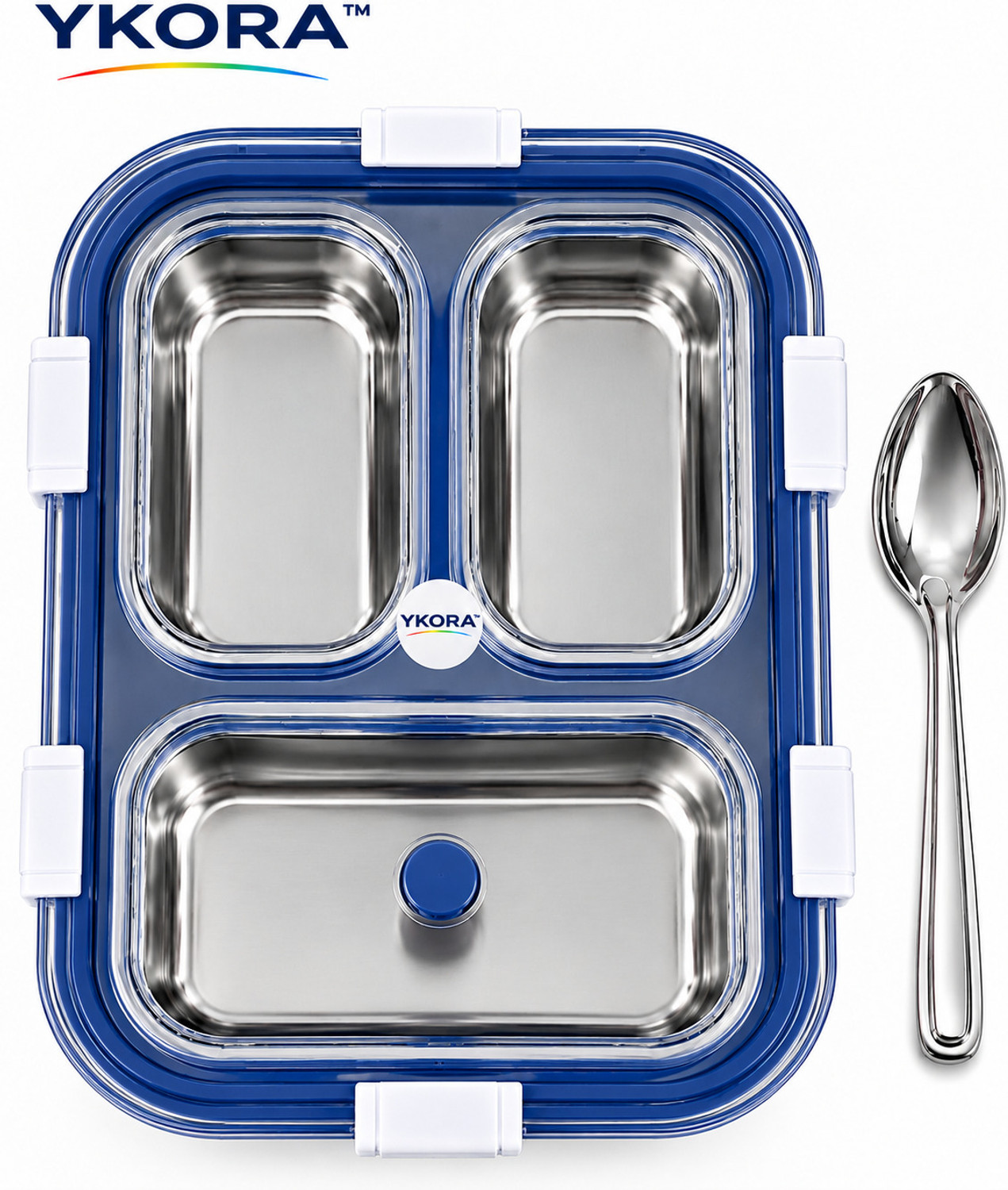 Image of YKORA 3-COMPARTMENT STAINLESS STEEL LUNCH BOX 700+400ML 3 Containers Plastic, Stainless Steel School Lunch Box (1100 ml)