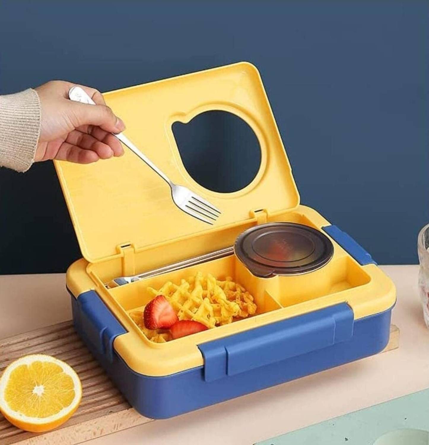 AARNASHOPPE STAINLESS STEEL BENTO LUNCH BOX 4 COMPARTMENT WITH 1 BOWL 1 SPOON 2 CHOPSTICKS 4 Containers Stainless Steel Office Lunch Box
