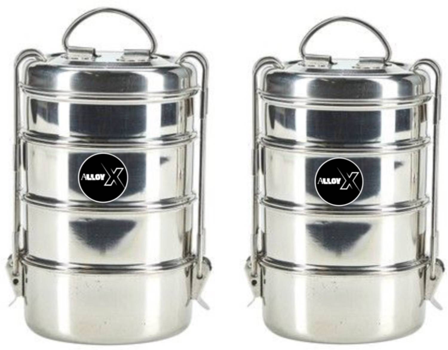 alloyx stainless steel Clipper Tiffin Lunch traditional 8*4 (PACK OF 2) 4 Containers Stainless Steel Office Lunch Box