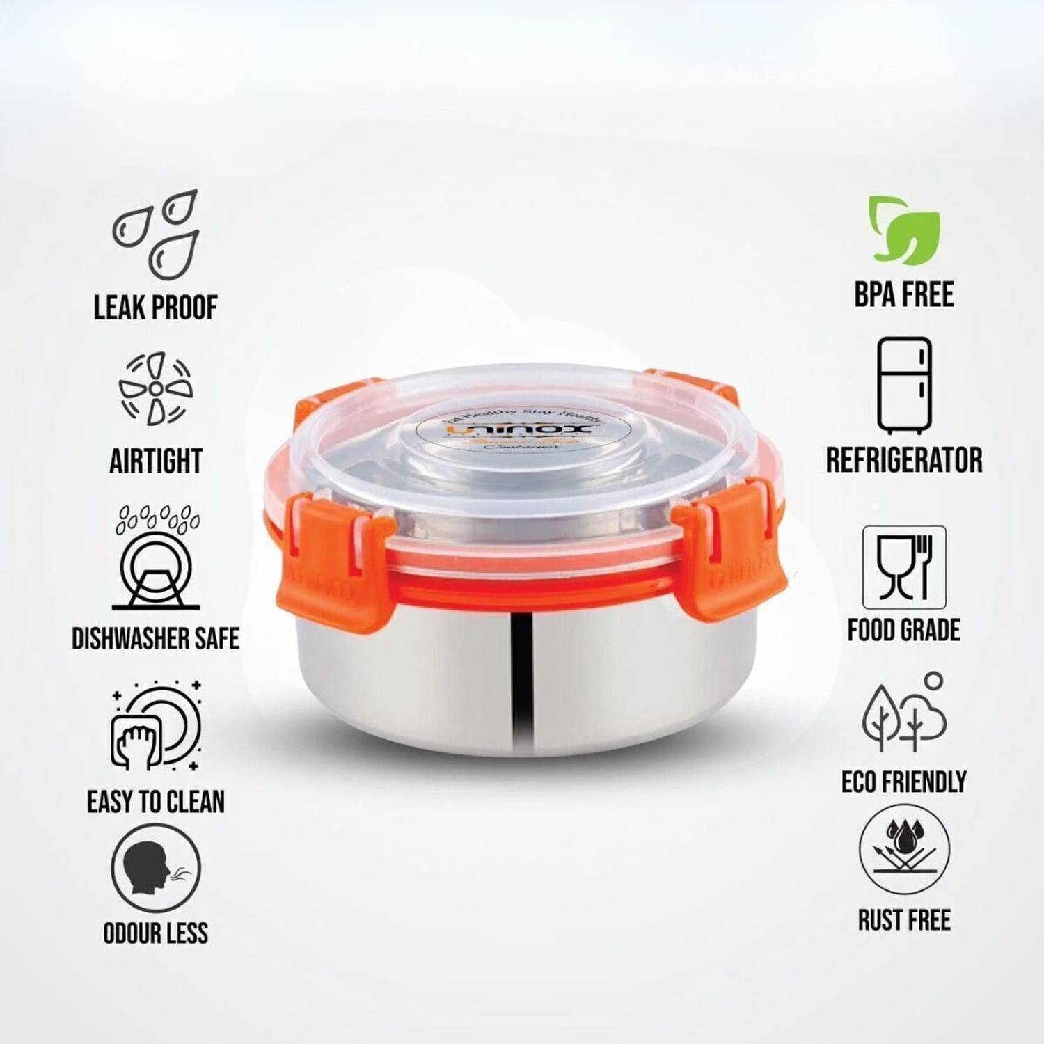 UNINOX Stainless Steel 425ml Orange Lunch Box - Image 3
