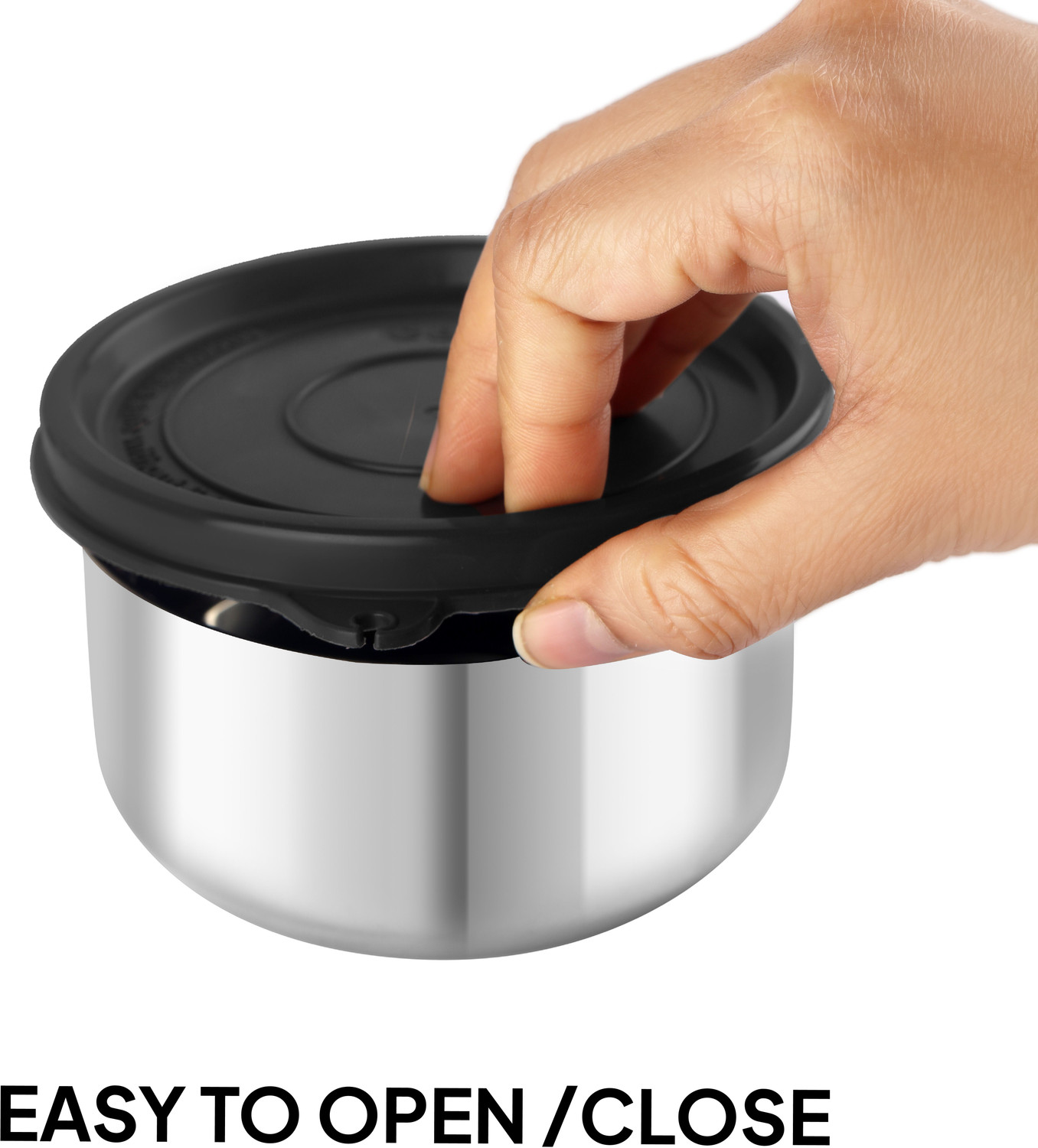 Image of cello Steelox Black Set of 4 (225ml, 375ml, 2 x 550ml) Containers with Bag 4 Containers Stainless Steel Office Lunch Box