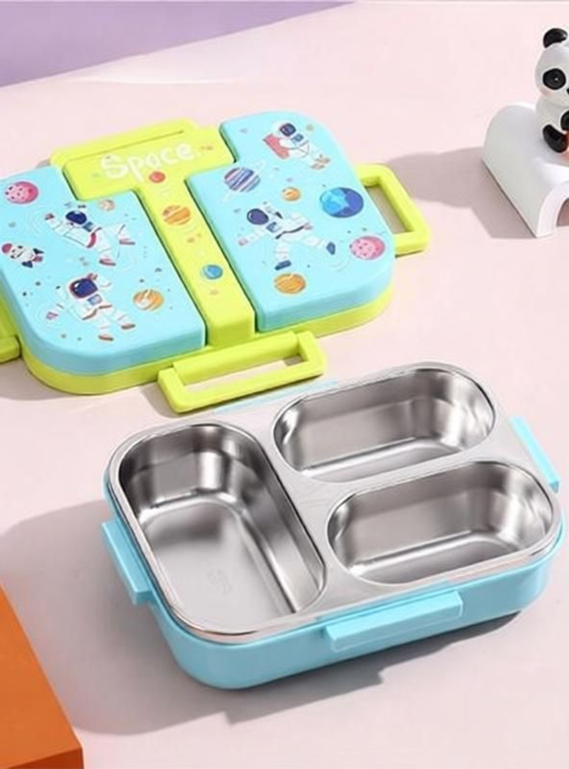 Image of Better Buy Space Universe Double layer 100% leakproof 3 Containers Stainless Steel School Lunch Box