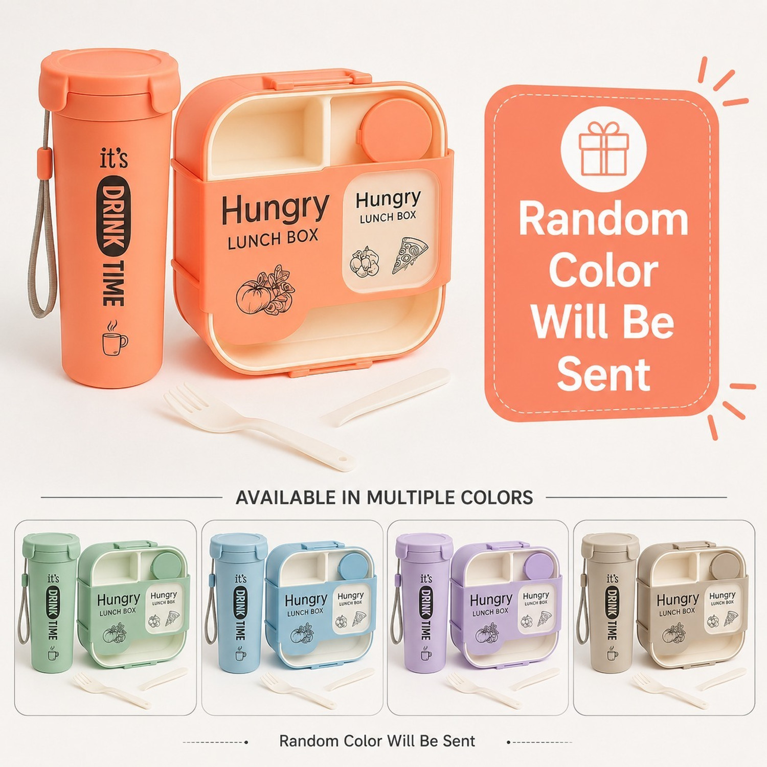 Image of VS Steel Lunch Box with Water Bottle Set Leak Proof Food Grade Tiffin Random Color Set 3 Containers Plastic School Lunch Box