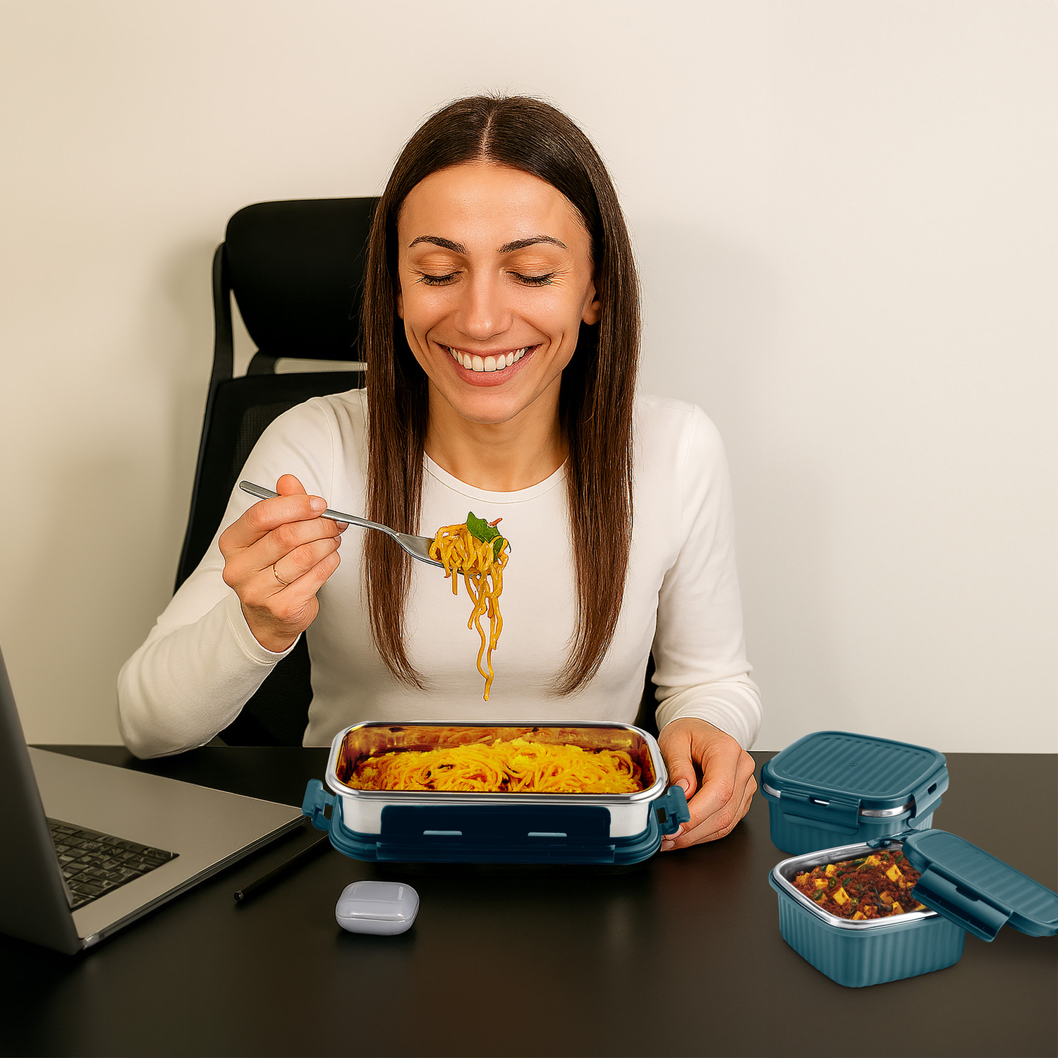 Image of MILTON Lush Lunch Box Stainless Steel Containers Jacket for Office, School, Teal Blue 3 Containers Stainless Steel College Lunch Box