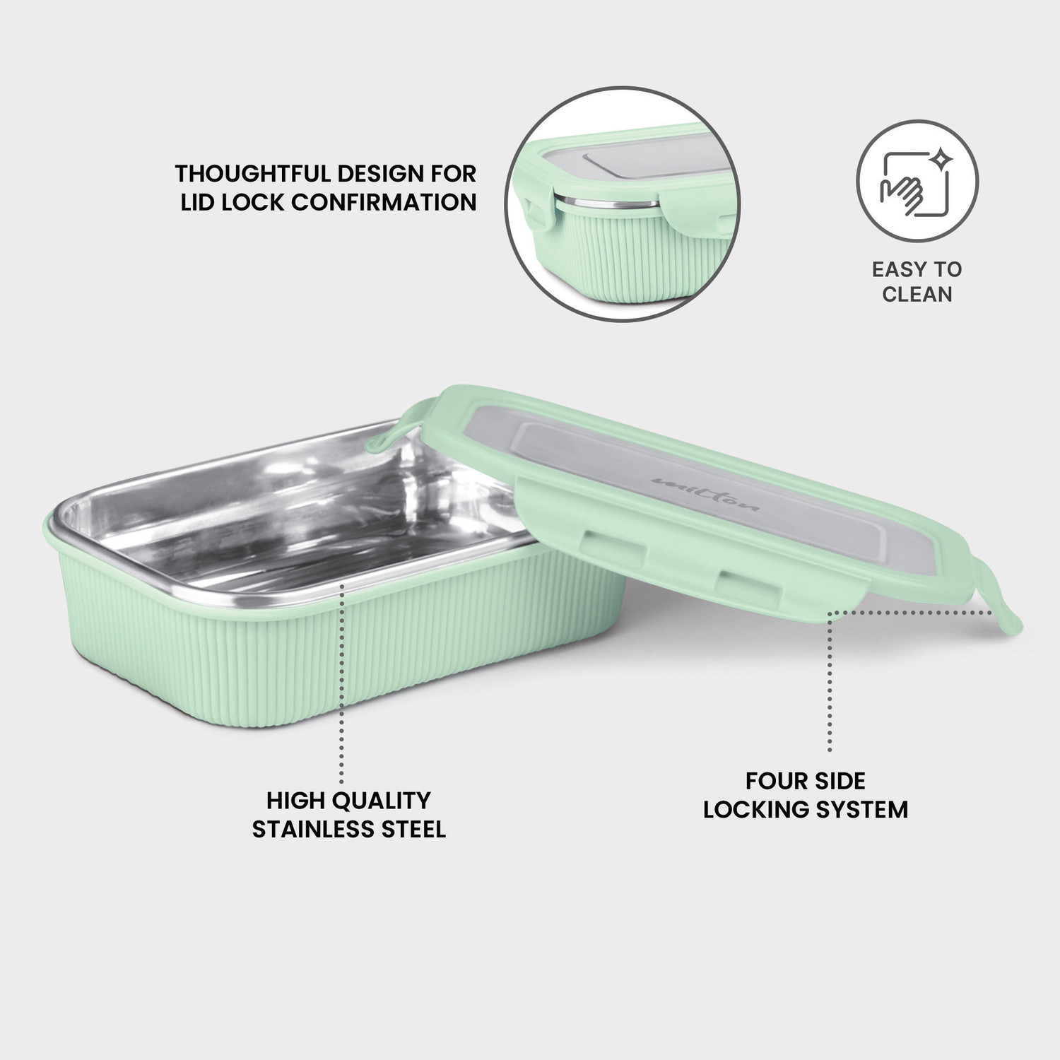 Image of MILTON Cool Touch Rectangular 400 Stainless Steel Microwave Safe Container, 380 ml 1 Containers Stainless Steel Office Lunch Box (380 ml)