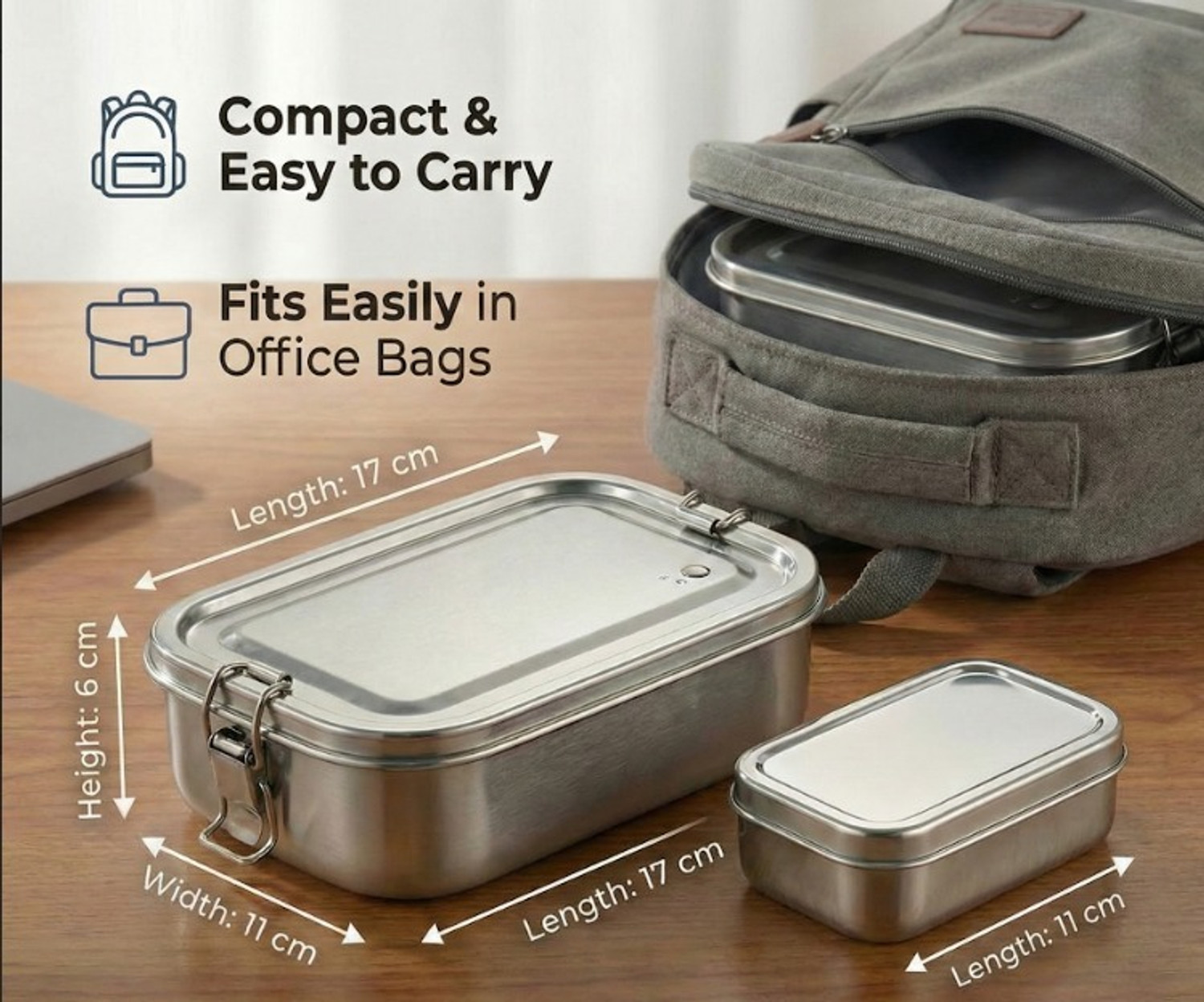 Image of Shivoraa Premium Stainless Steel Lunch Box (Kids) 2 Containers Stainless Steel School Lunch Box
