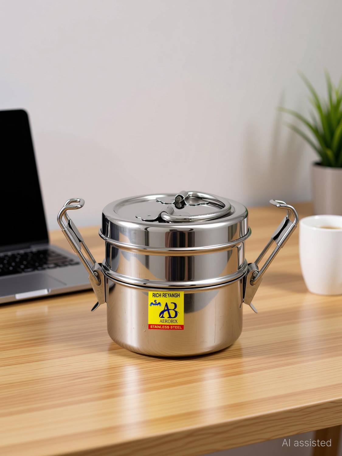AEROBIX Stainless steel 2 comparment tiffin clip carrier lunch box size 8/2 2 Containers Stainless Steel Office Lunch Box