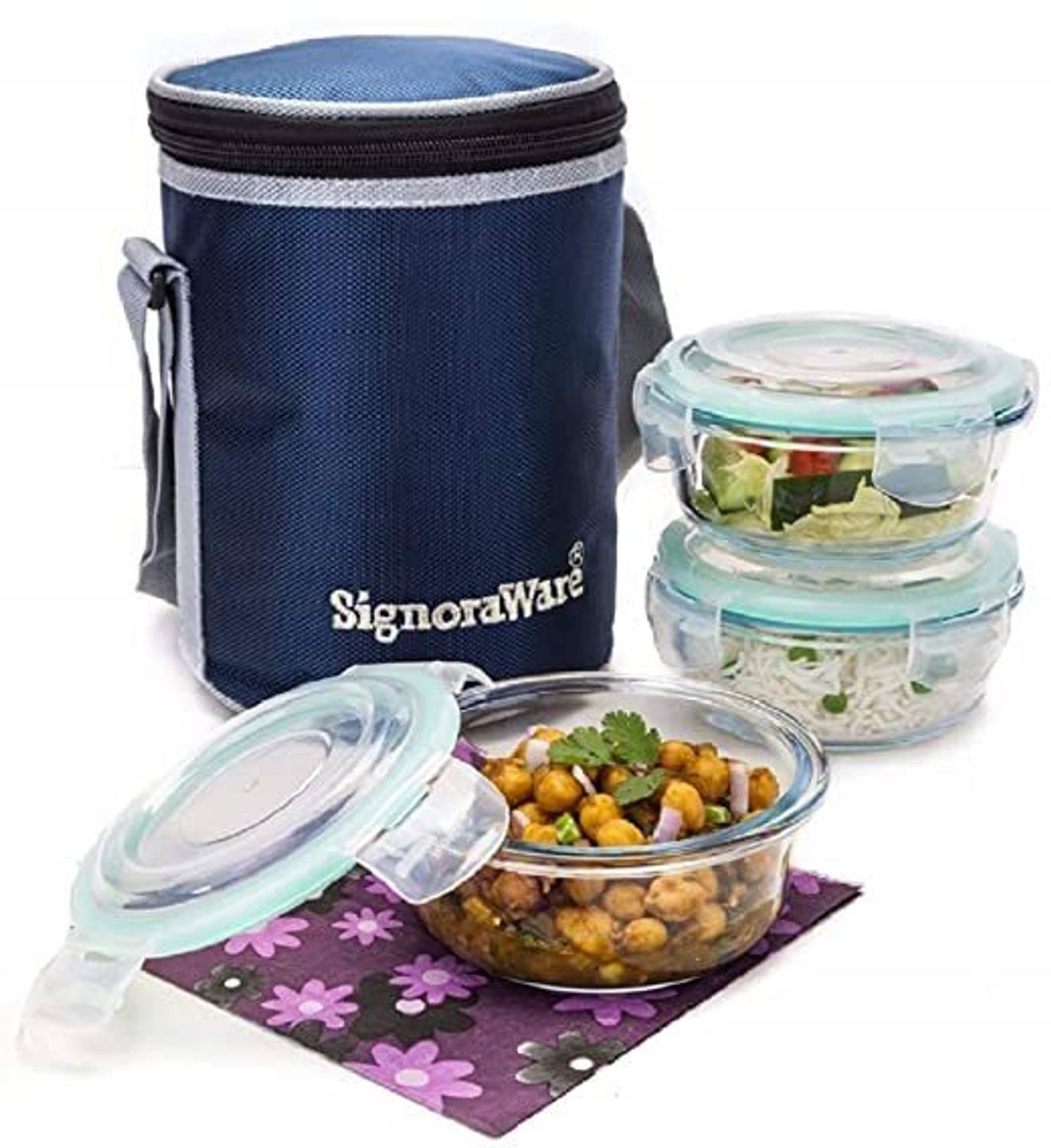 Signoraware Executive Glass 3 Containers Glass Office Lunch Box