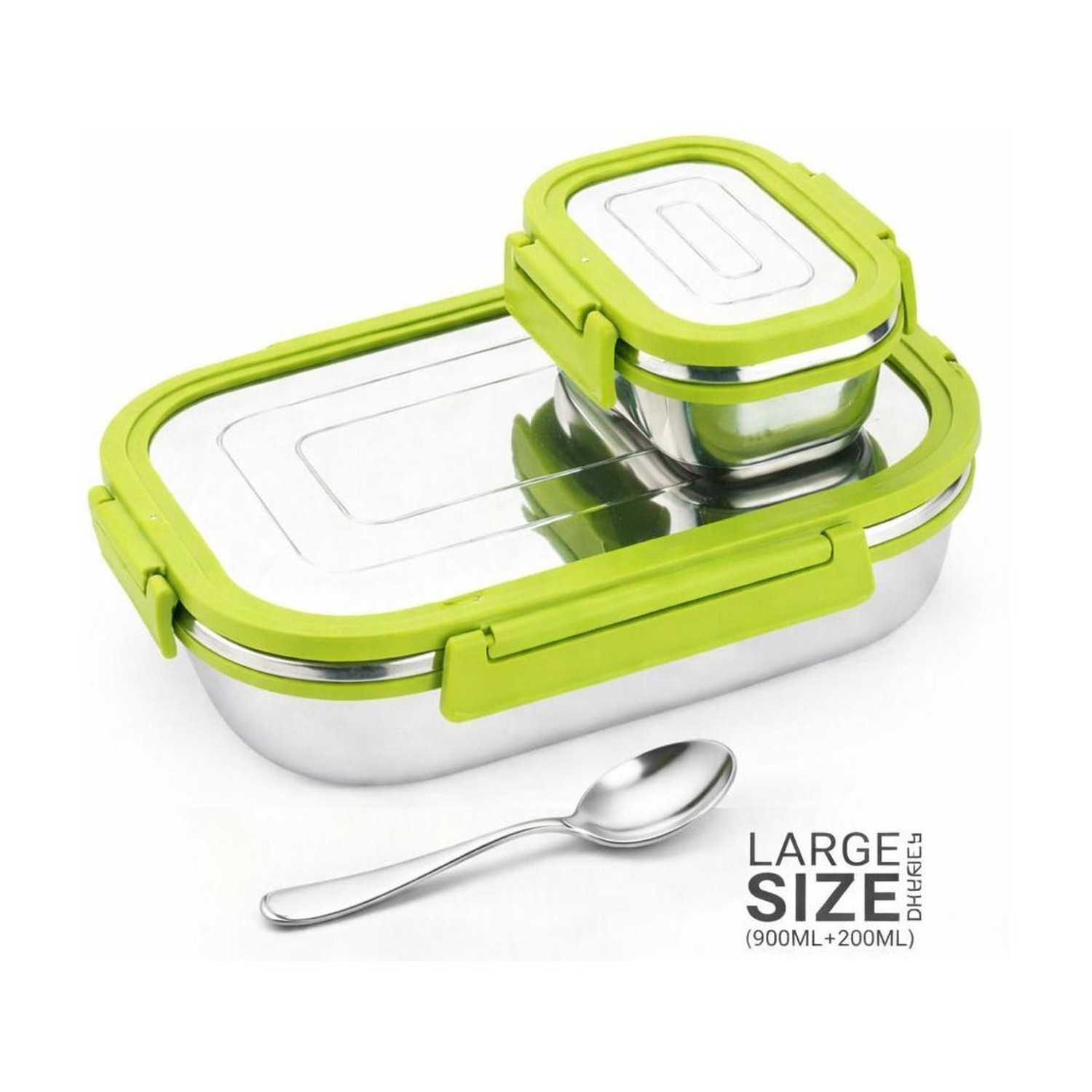 Image of Culinary Crafts SS Airtight LUNCH BOX+1(SPOON) /Tiffin Box for Office, School 2 Containers Stainless Steel School Lunch Box
