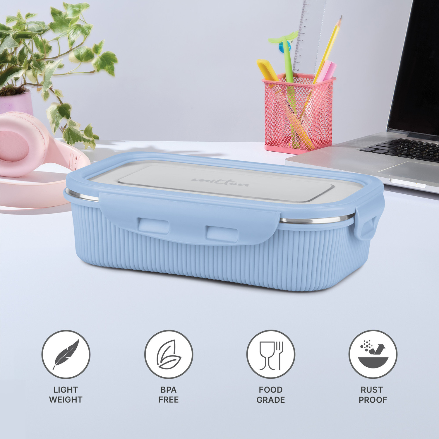 Image of MILTON Cool Touch Rectangular 400 Stainless Steel Microwave Safe Container, 380 ml 1 Containers Stainless Steel Office Lunch Box (380 ml)