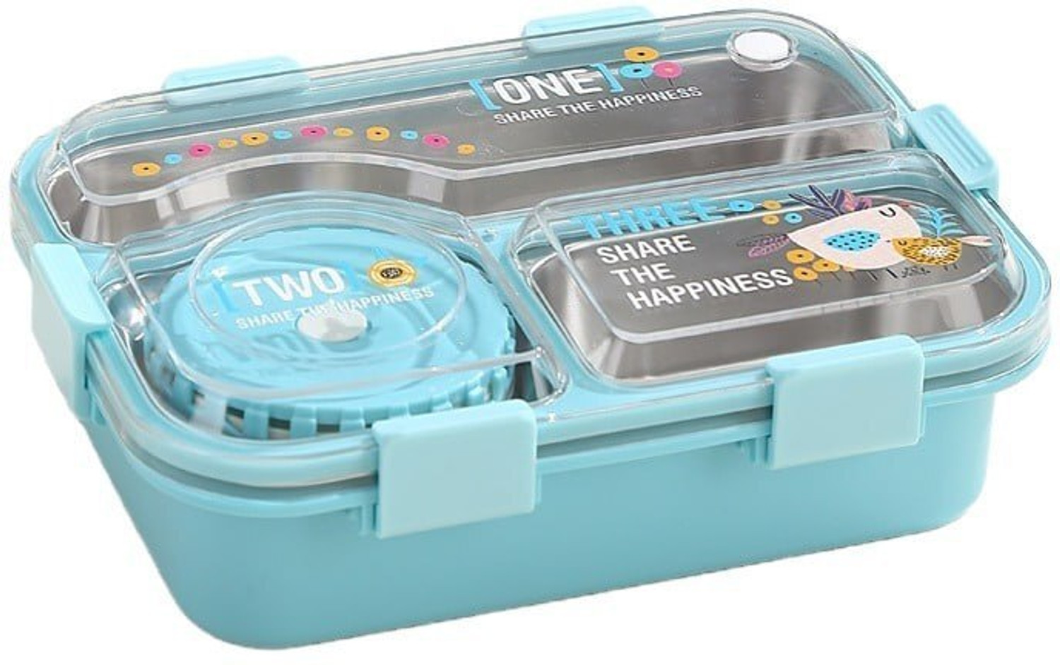 Image of Feiny Lunch Box 3 Compartment 3 Containers Stainless Steel Office Lunch Box